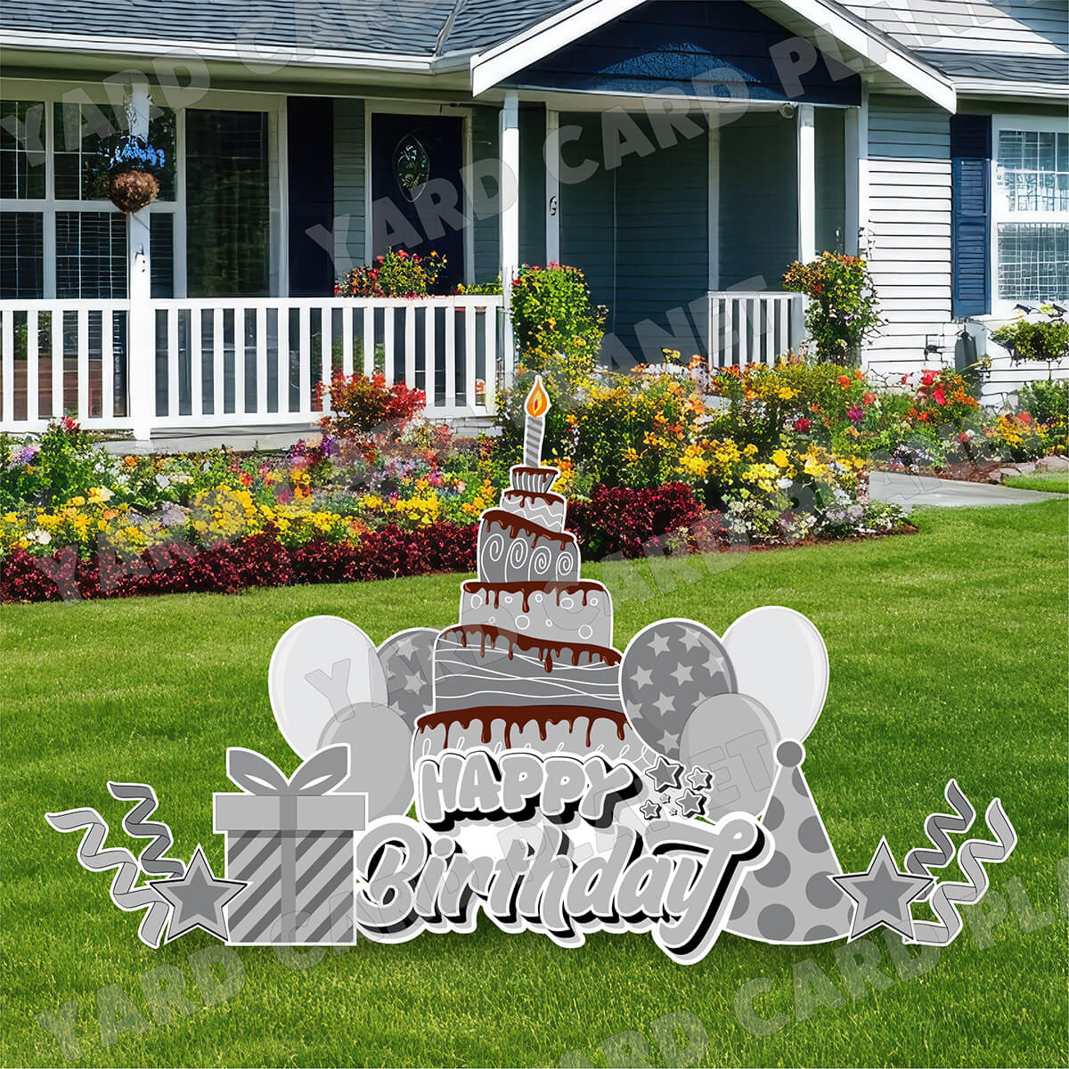 Grey Happy Birthday EZ Quick Sign and Birthday Essentials Yard Card Flair Set