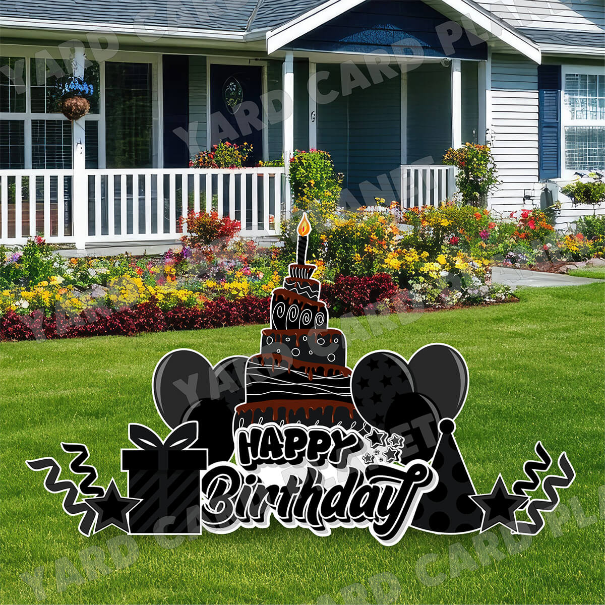 Black Happy Birthday EZ Quick Sign and Birthday Essentials Yard Card Flair Set