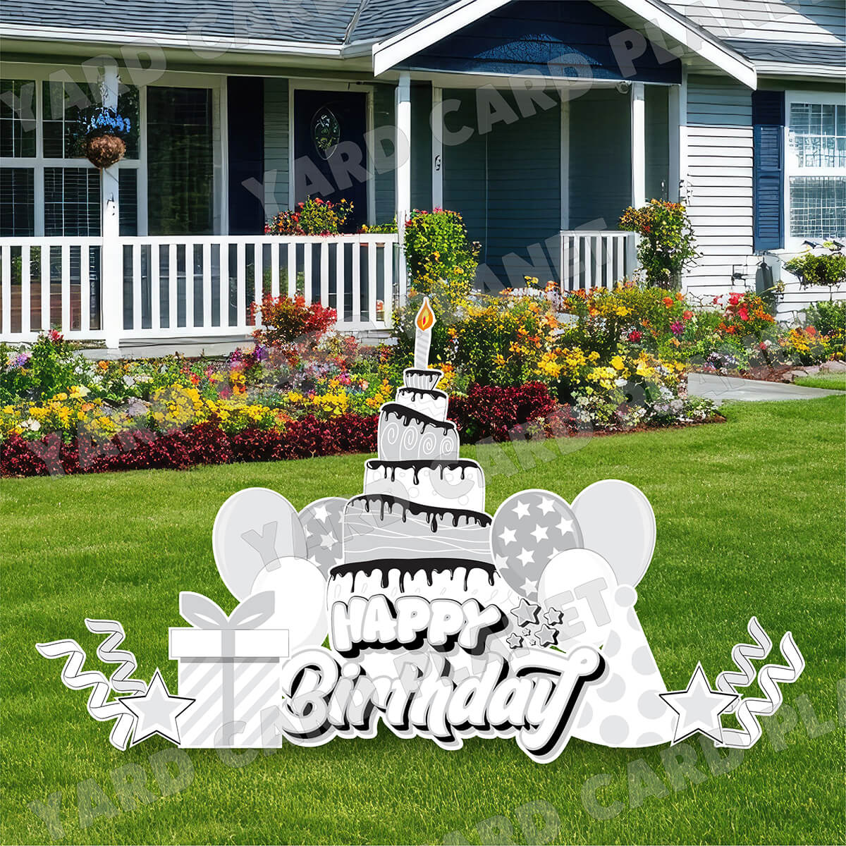 White Happy Birthday EZ Quick Sign and Birthday Essentials Yard Card Flair Set