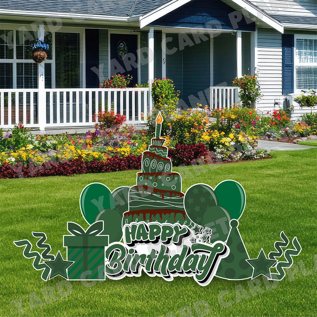 Hunter Green Happy Birthday EZ Quick Sign and Birthday Essentials Yard Card Flair Set