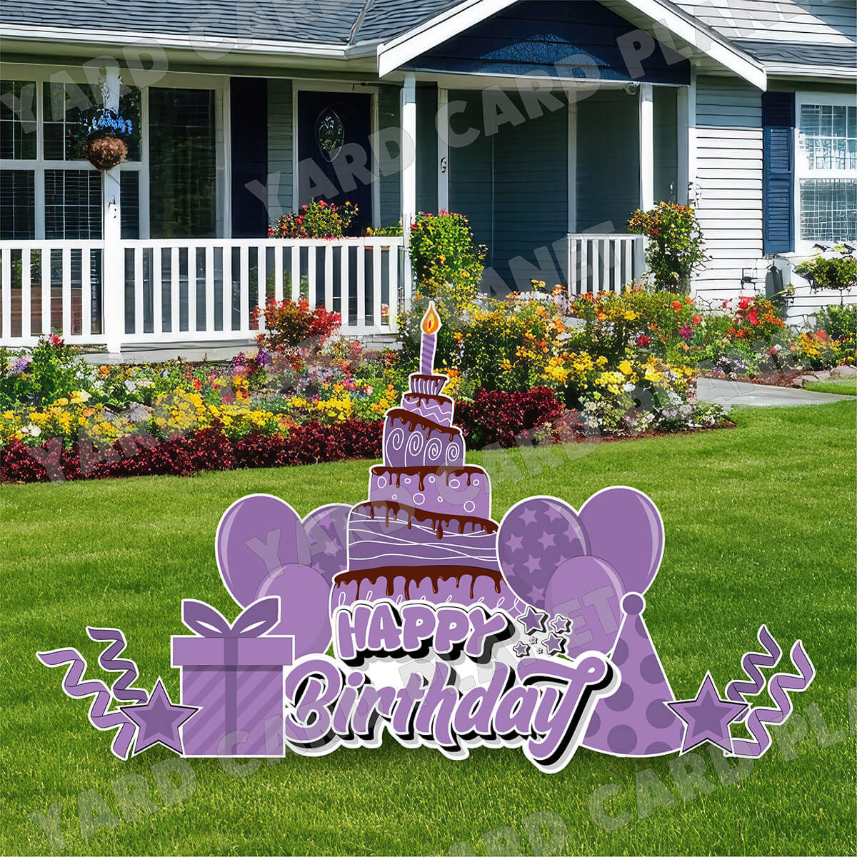 Light Purple Happy Birthday EZ Quick Sign and Birthday Essentials Yard Card Flair Set