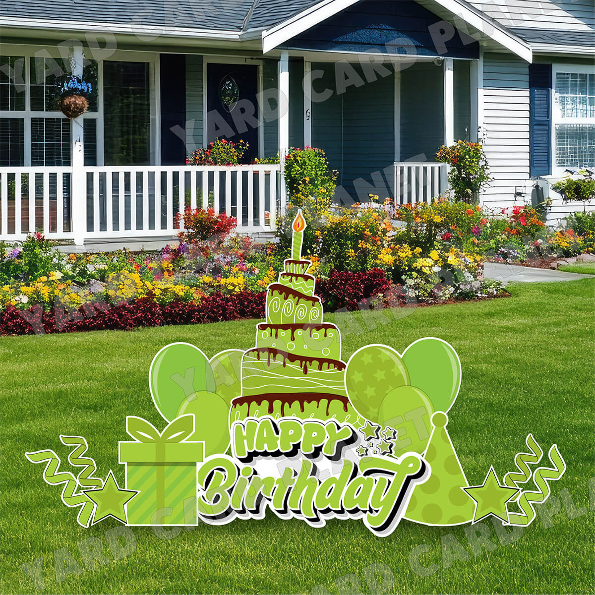 Lime Green Happy Birthday EZ Quick Sign and Birthday Essentials Yard Card Flair Set