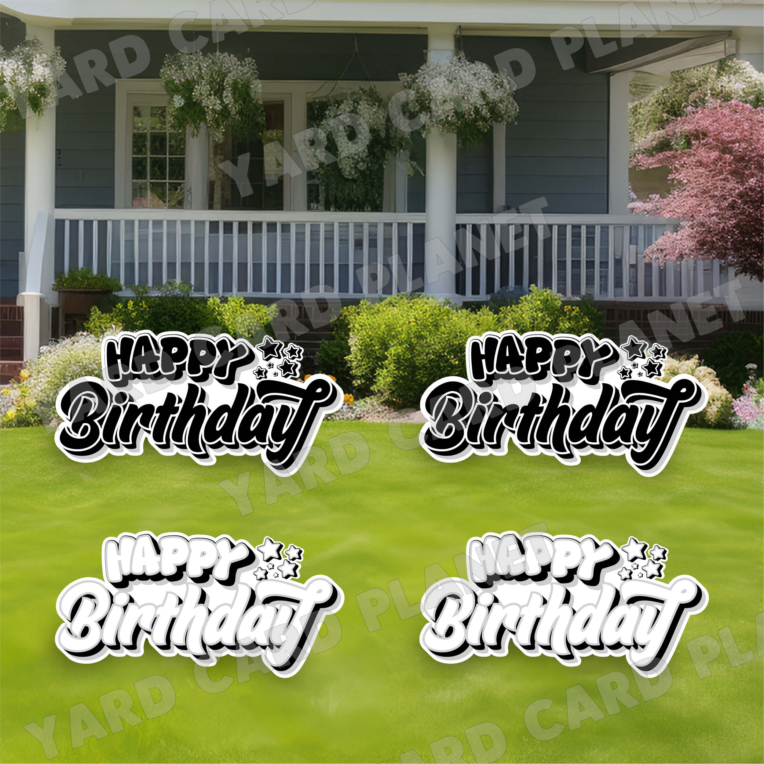 Happy Birthday EZ Quick Signs in Solid Black and White Yard Card Set