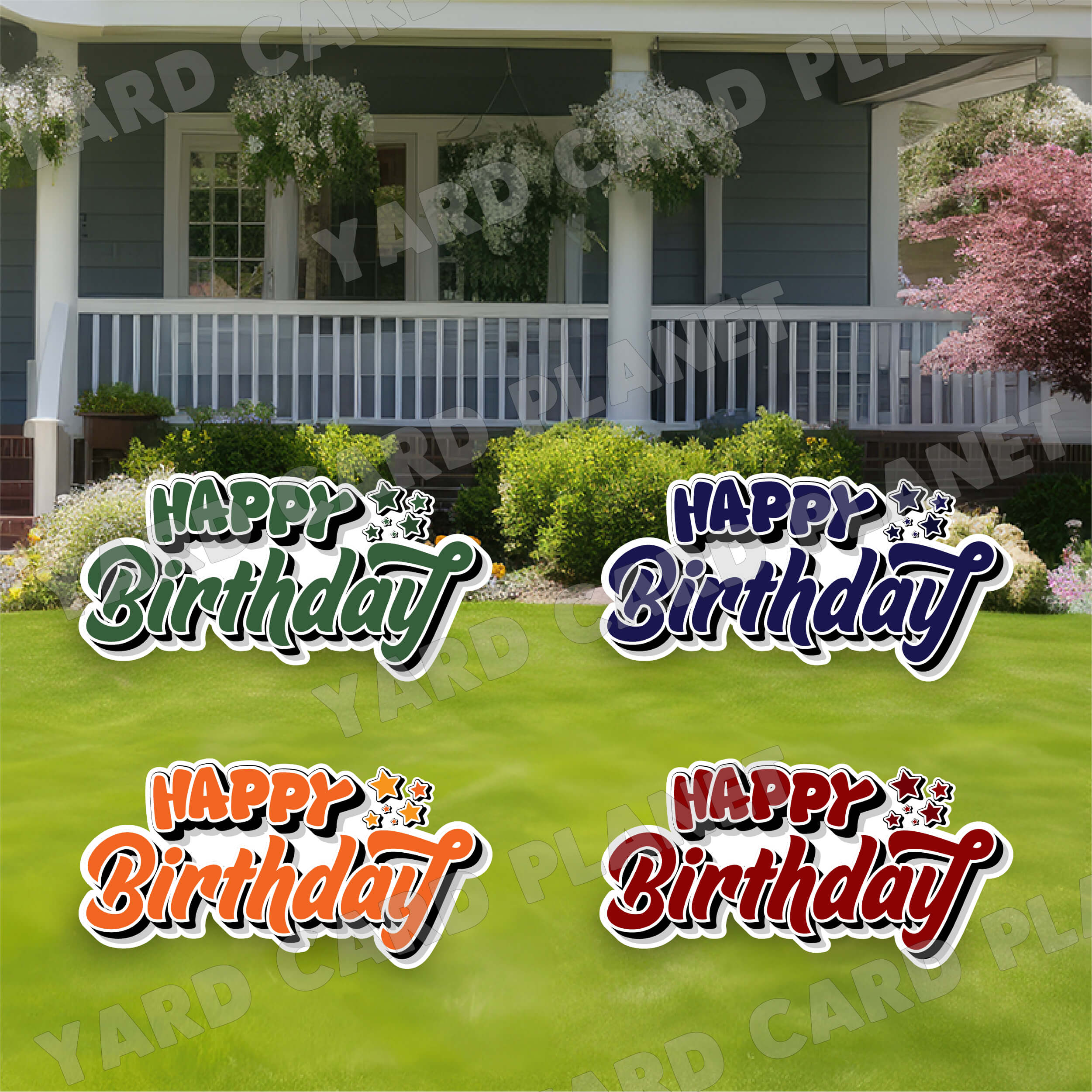 Happy Birthday EZ Quick Signs in Solid Maroon, Navy Blue, Hunter Green and Orange Yard Card Set
