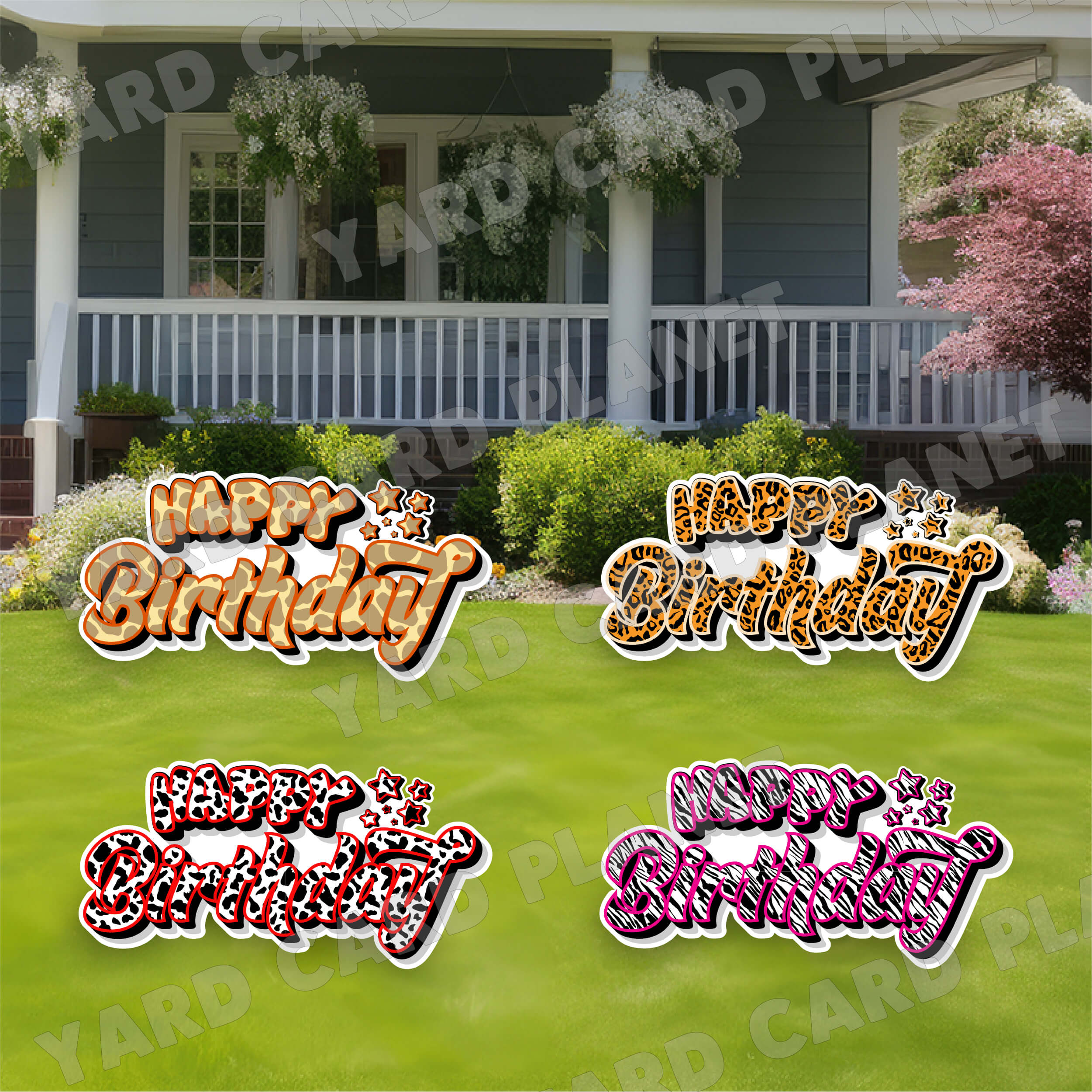 Happy Birthday EZ Quick Signs in Animal Prints Yard Card Set