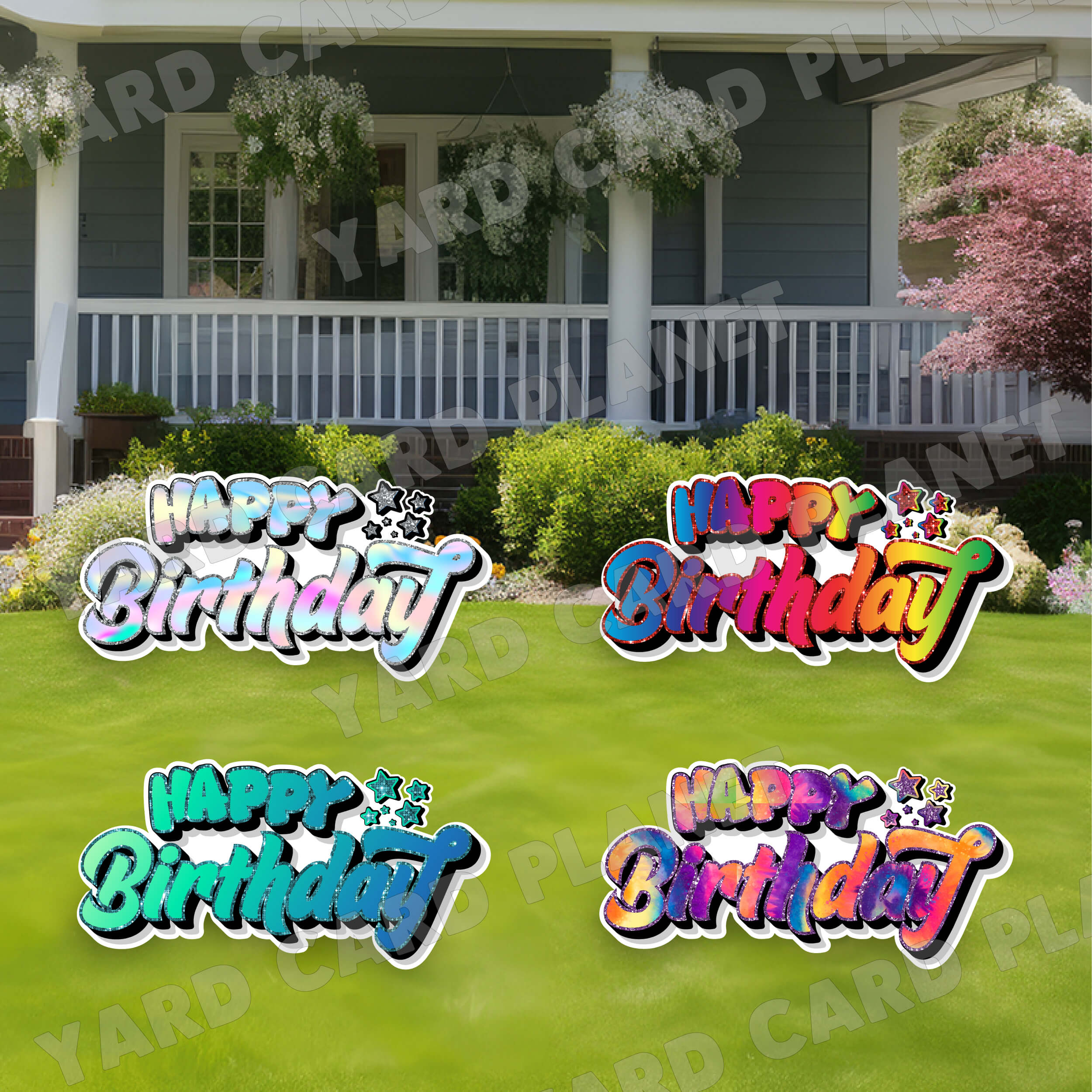 Happy Birthday EZ Quick Signs in Funky Patterns Yard Card Set