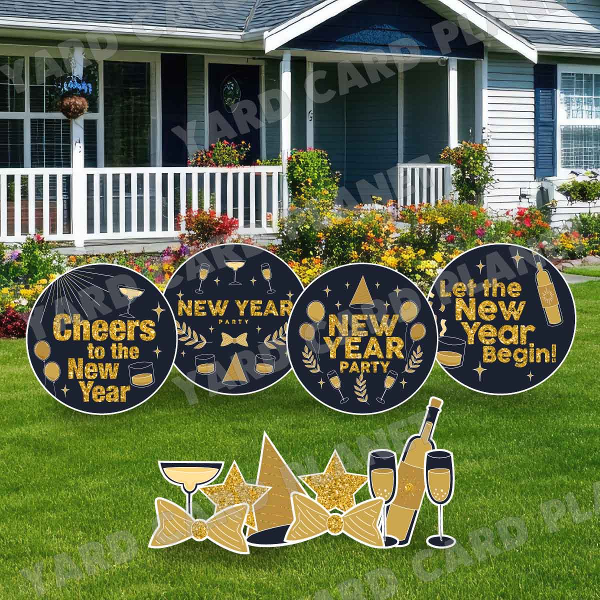 Glitter Pattern New Year Signs and Yard Card Flair Set