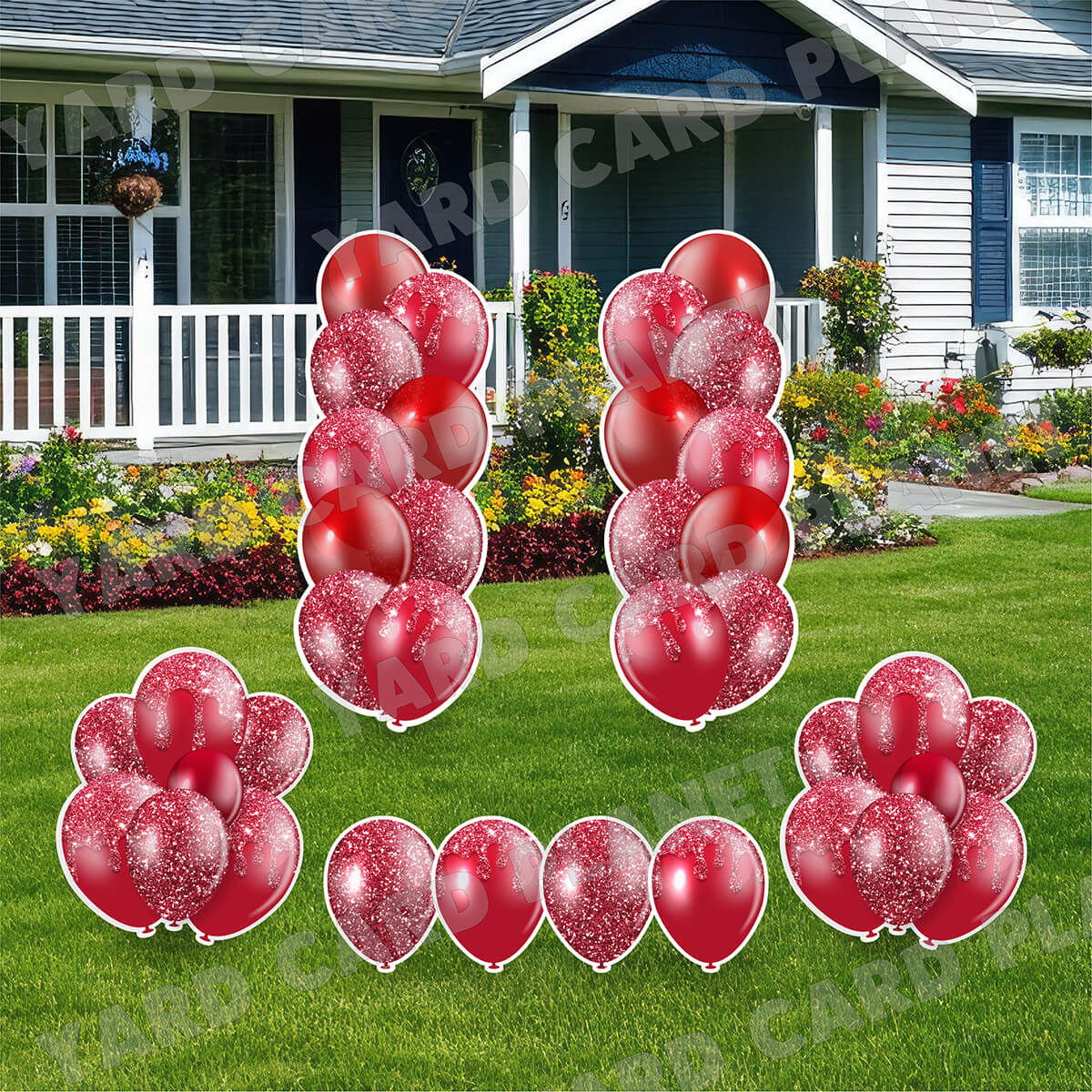 Maroon Glitter Balloon Towers, Bouquets and Singles Yard Card Set