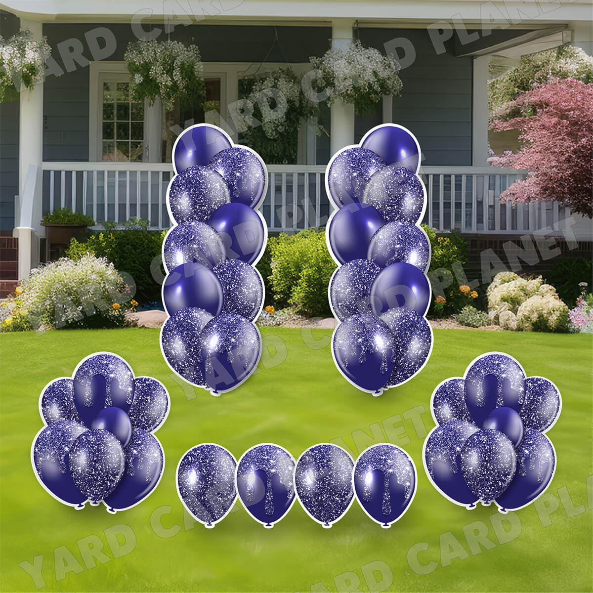 Dark Purple Glitter Balloon Towers, Bouquets and Singles Yard Card Set