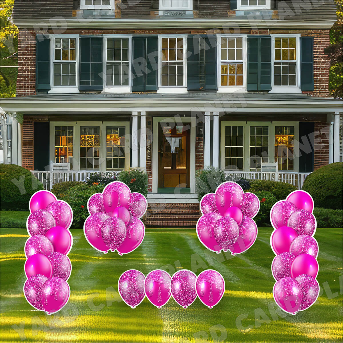 Hot Pink Glitter Balloon Towers, Bouquets and Singles Yard Card Set