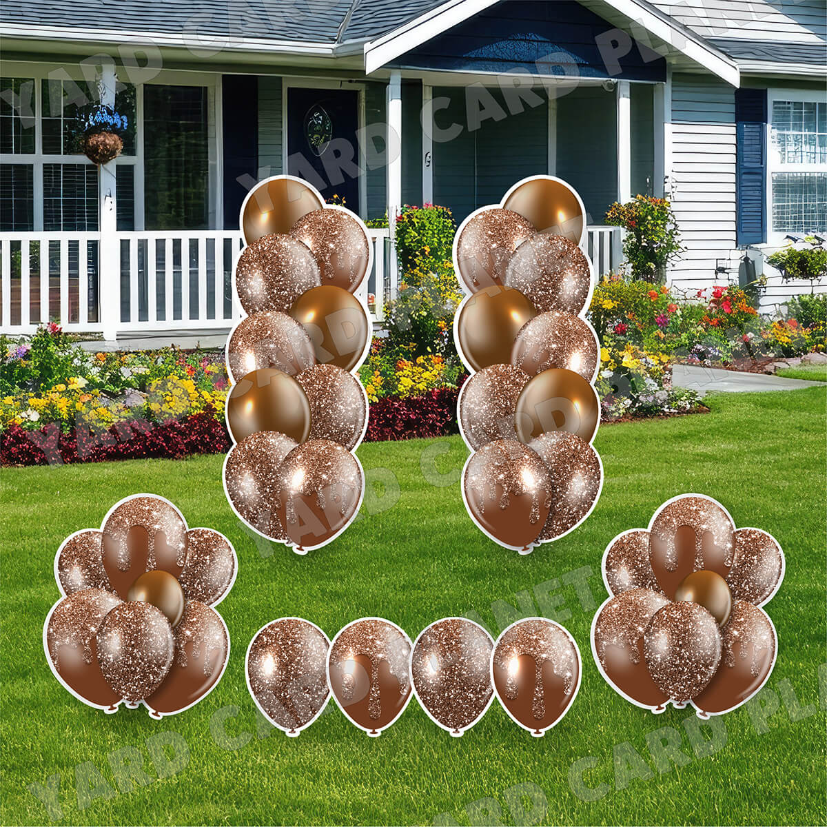 Brown Glitter Balloon Towers, Bouquets and Singles Yard Card Set