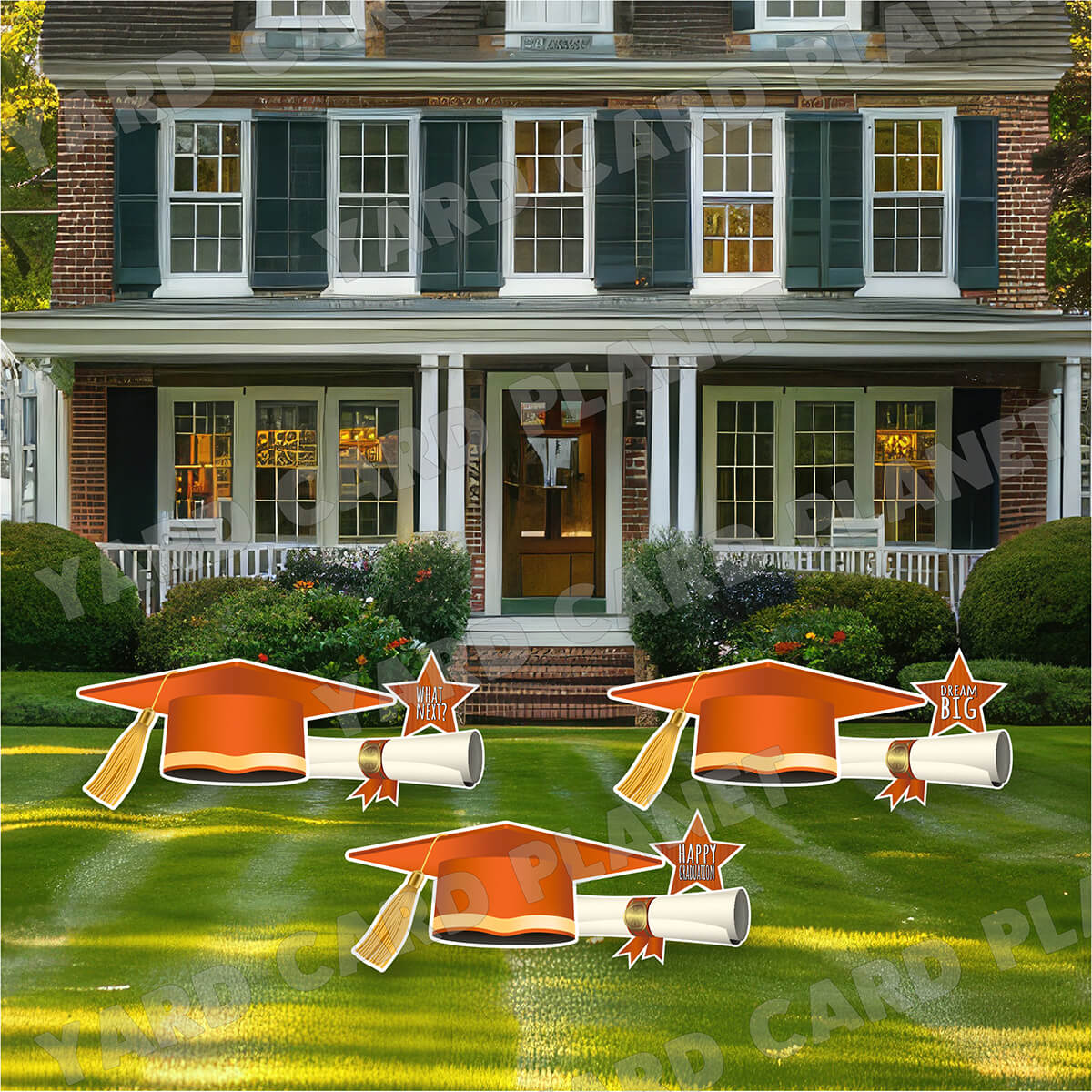 Extra Large Orange Graduation Caps, Diplomas and Signs Yard Card Flair Set