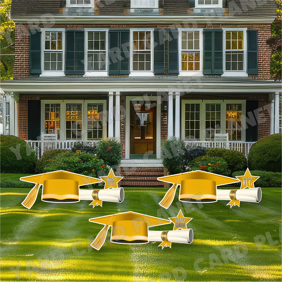 Extra Large Gold Graduation Caps, Diplomas and Signs Yard Card Flair Set