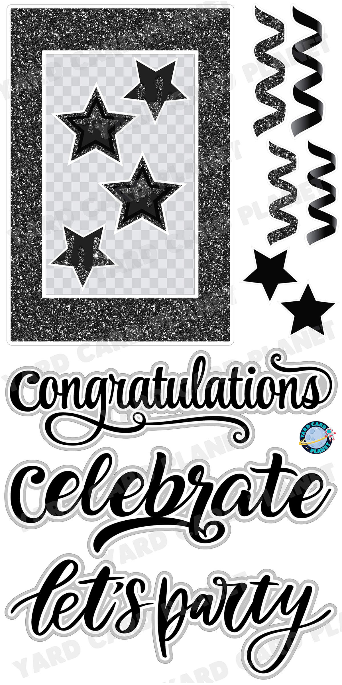 Black Glitter Multi Purpose EZ Frame with Interchangeable Greetings and Matching Yard Card Flair Set