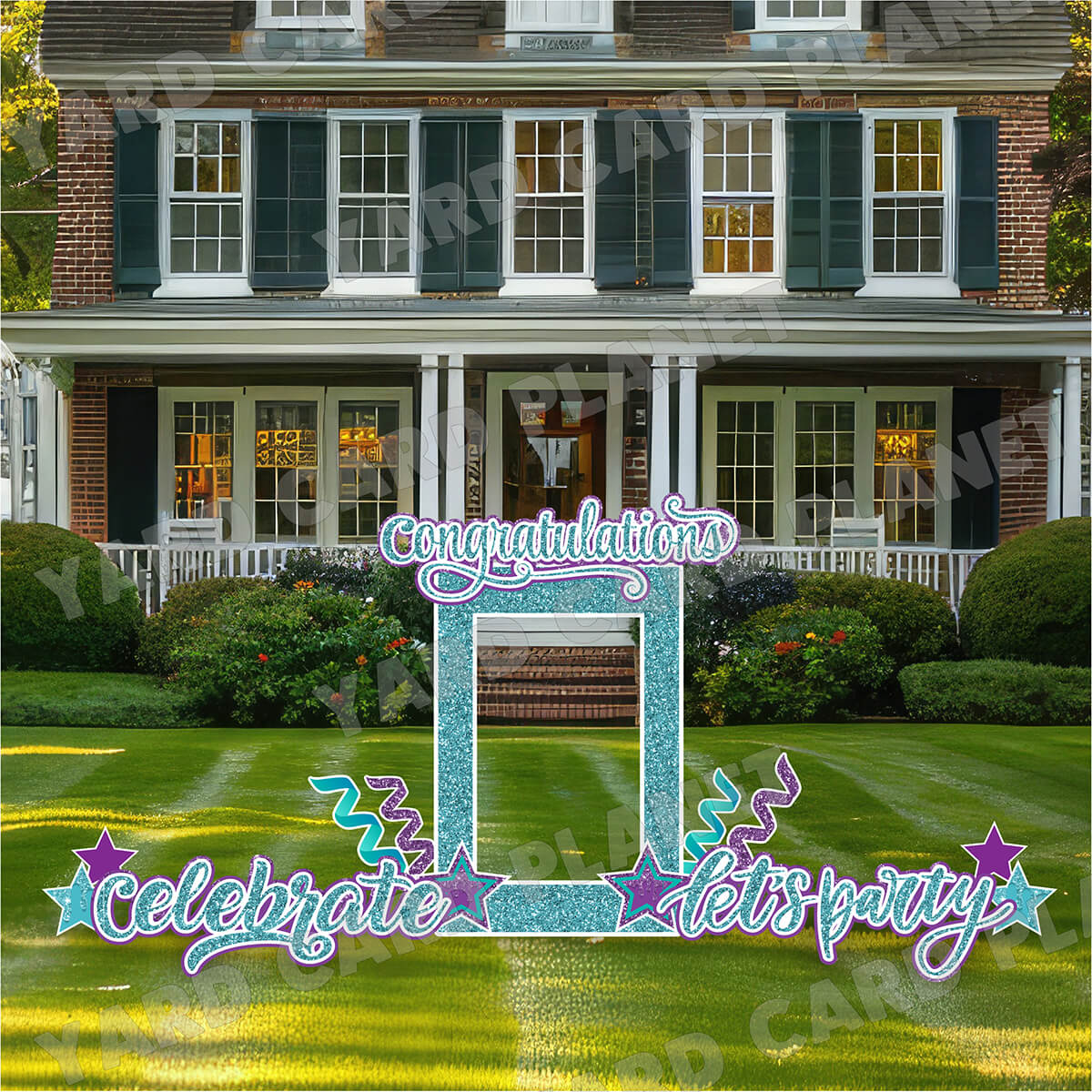 Teal and Purple Glitter Multi Purpose EZ Frame with Interchangeable Greetings and Matching Yard Card Flair Set