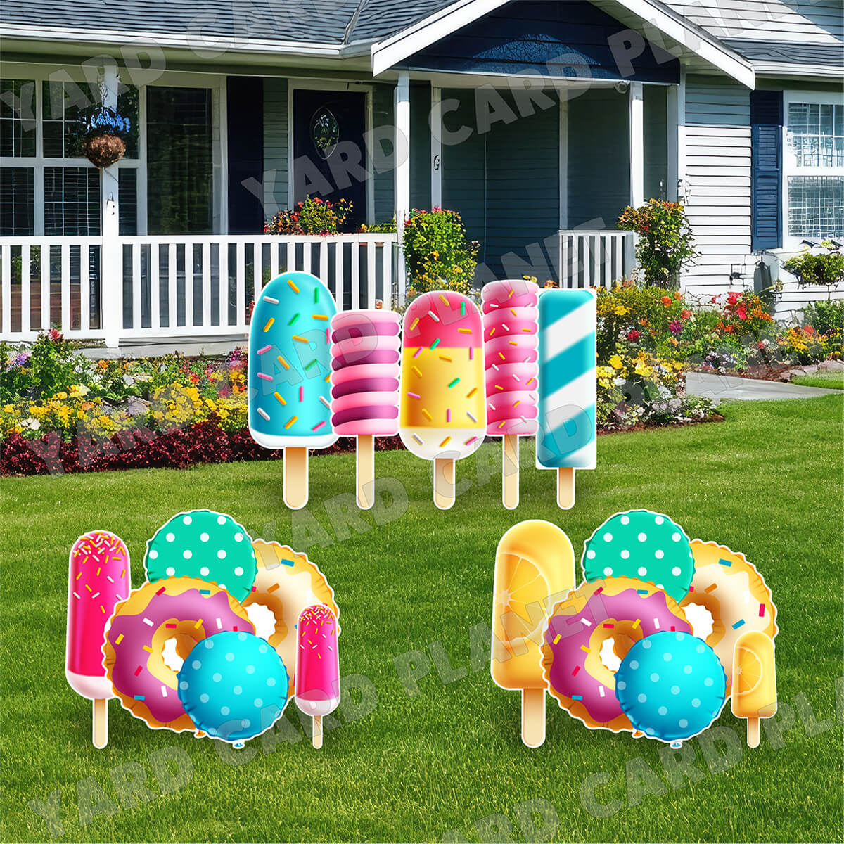 Popsicles and Sweet Treat Balloons Yard Card Flair Set