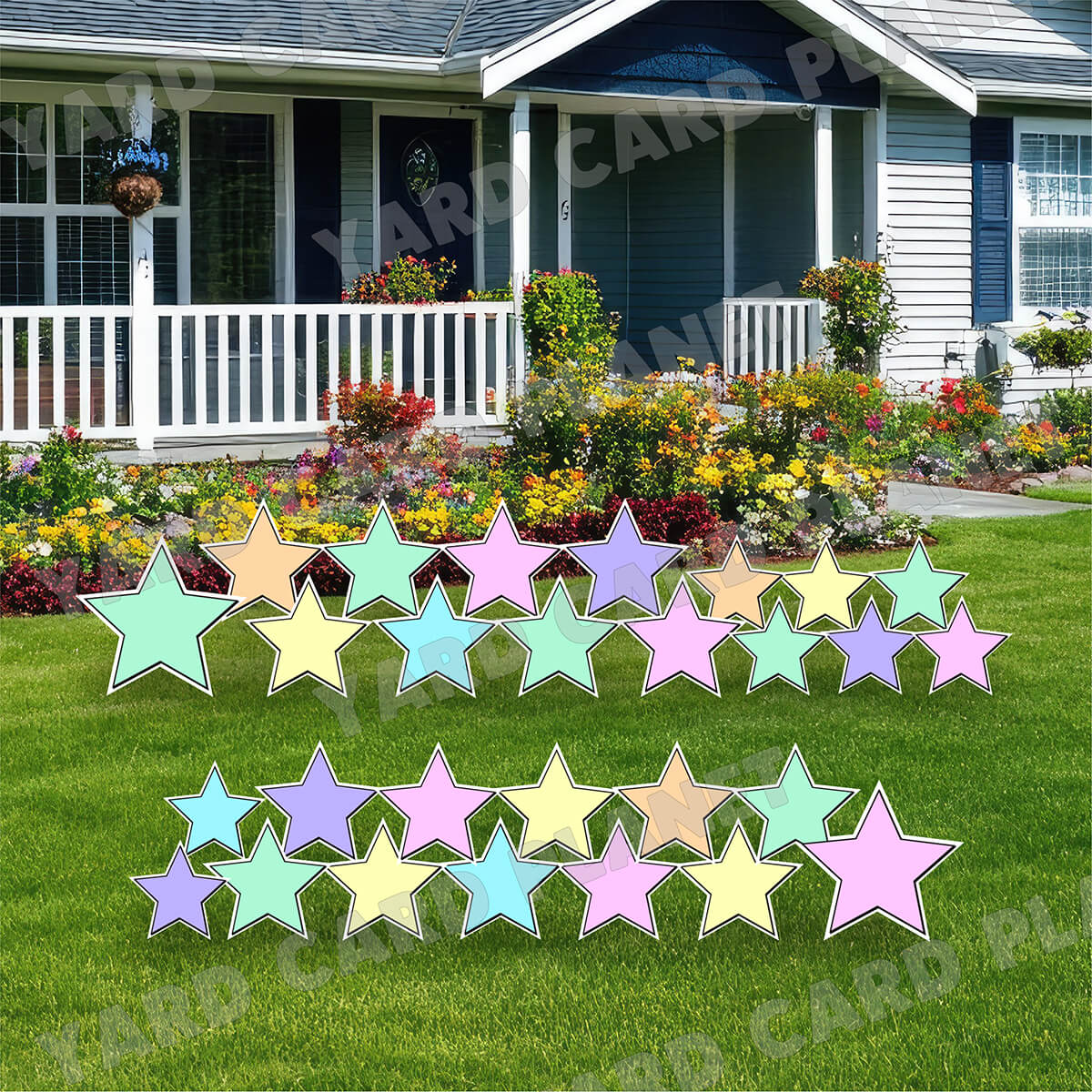 Pastel Colorful Solid Outlined Stars Yard Card Flair Set
