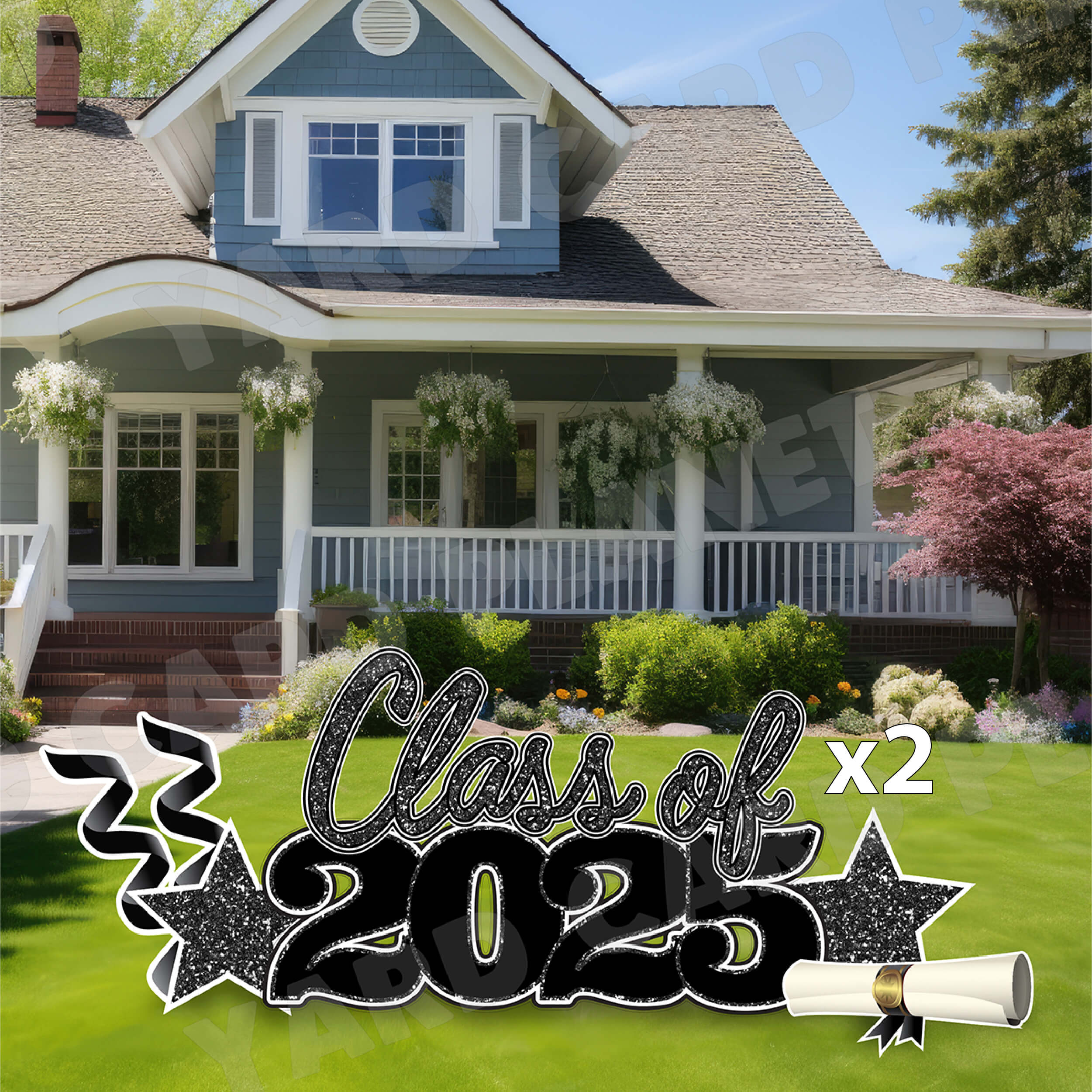 Black Glitter Pattern Class of 2025 EZ Quick Set and Yard Card Flair Set