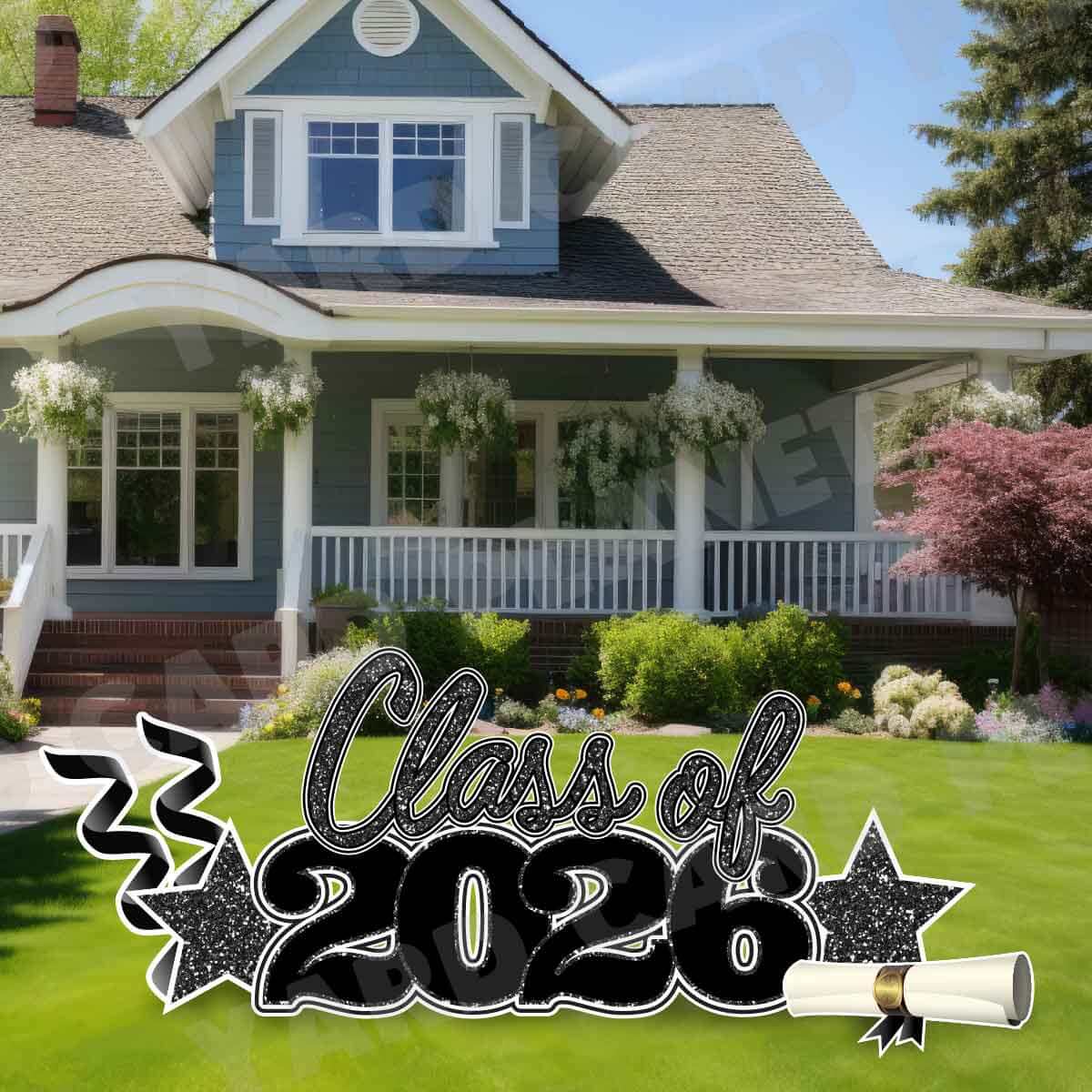 Black Glitter Pattern Class of 2026 EZ Quick Set and Yard Card Flair Set