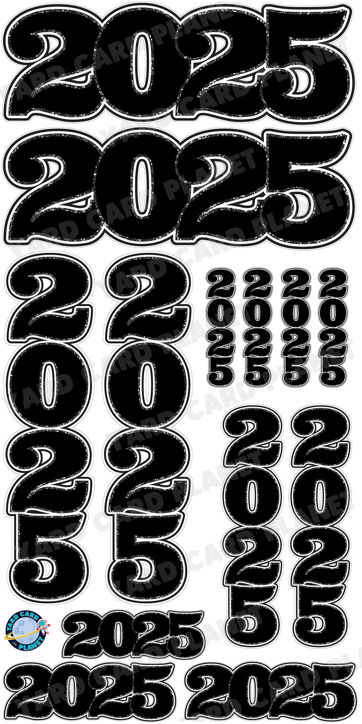 Black Solid with Glitter Pattern Trim 2025 EZ Quick Signs and Towers Yard Card Set