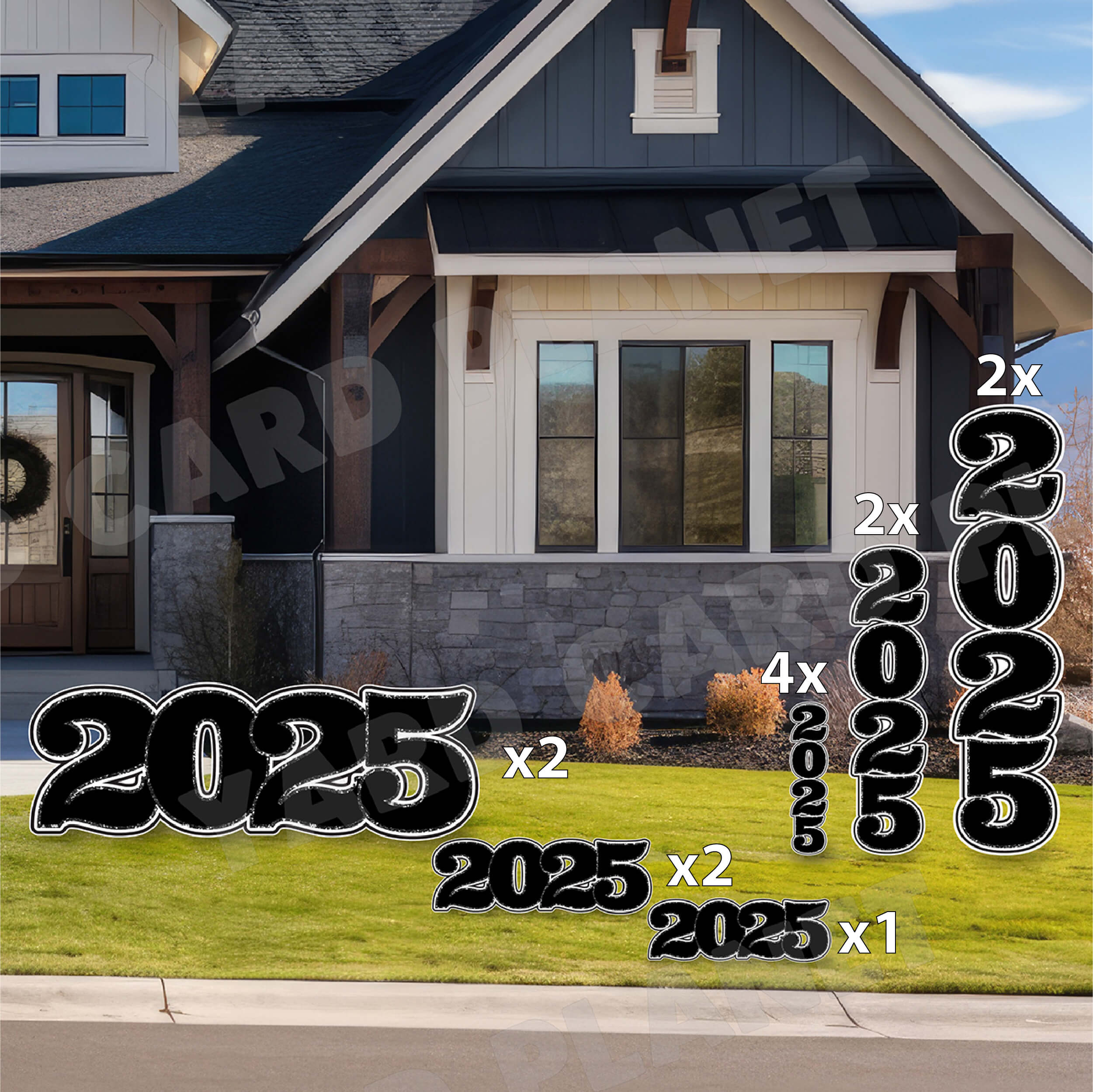 Black Solid with Glitter Pattern Trim 2025 EZ Quick Signs and Towers Yard Card Set