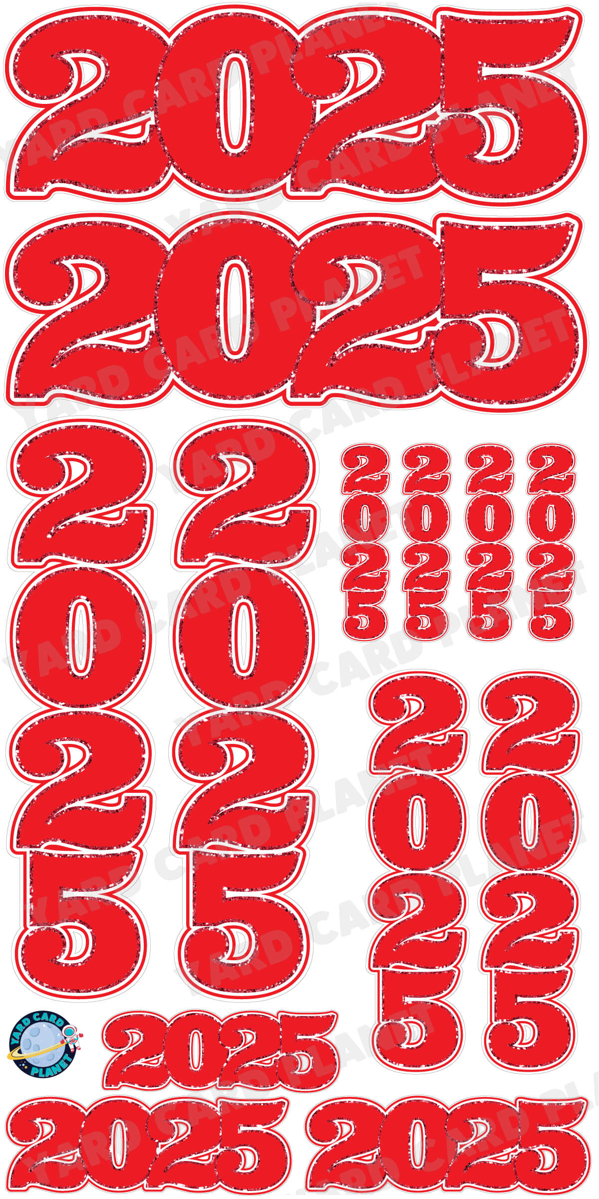 Red Solid with Glitter Pattern Trim 2025 EZ Quick Signs and Towers Yard Card Set