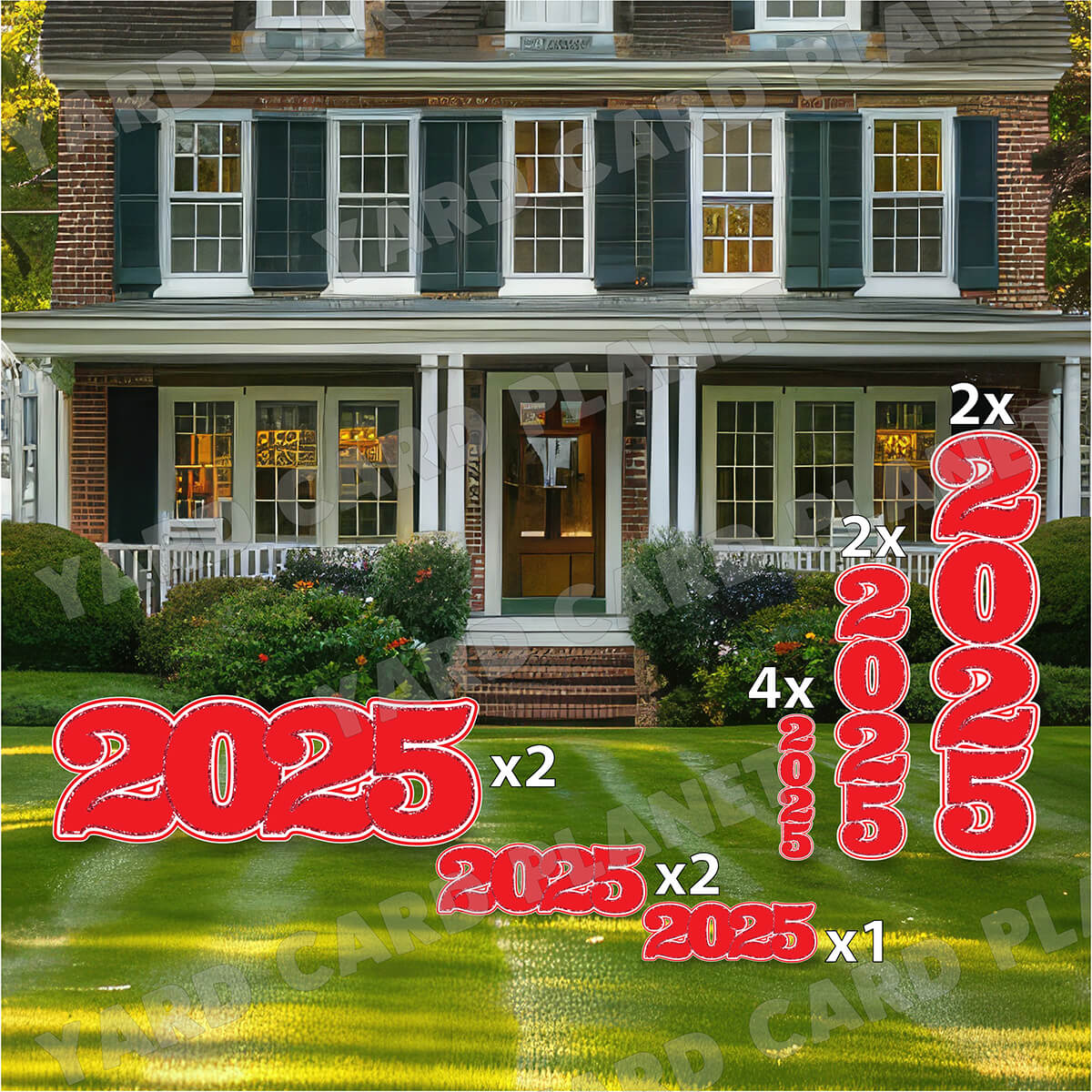 Red Solid with Glitter Pattern Trim 2025 EZ Quick Signs and Towers Yard Card Set