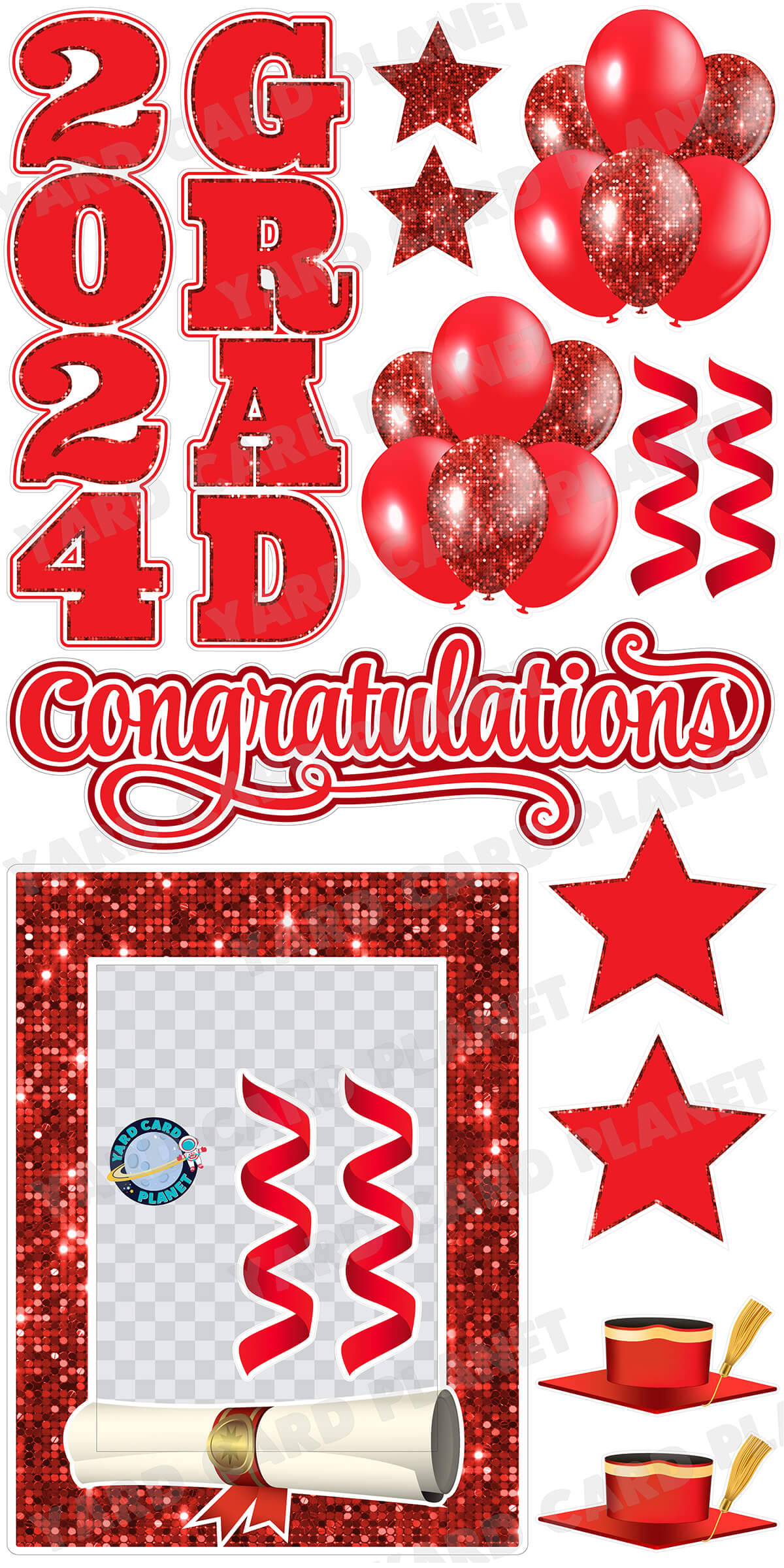 Graduation Flair popular w/ Graduate Half Sheet White & Red Yard Cards