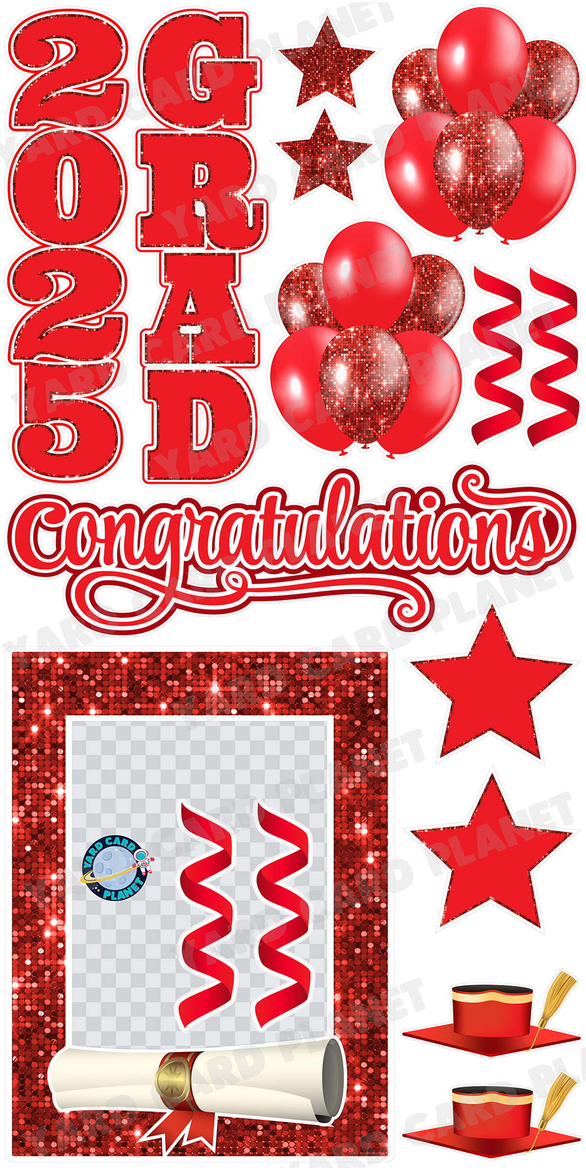 Red Solid and Sequin Pattern 2025 EZ Quick Frame, EZ Quick Sign and Towers Yard Card Flair Set