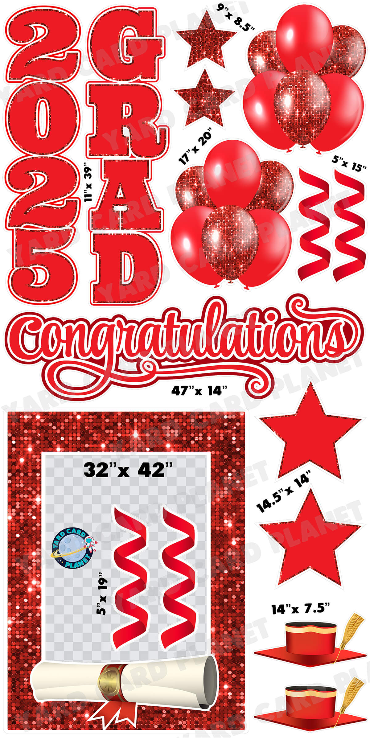 Red Solid and Sequin Pattern 2025 EZ Quick Frame, EZ Quick Sign and Towers Yard Card Flair Set