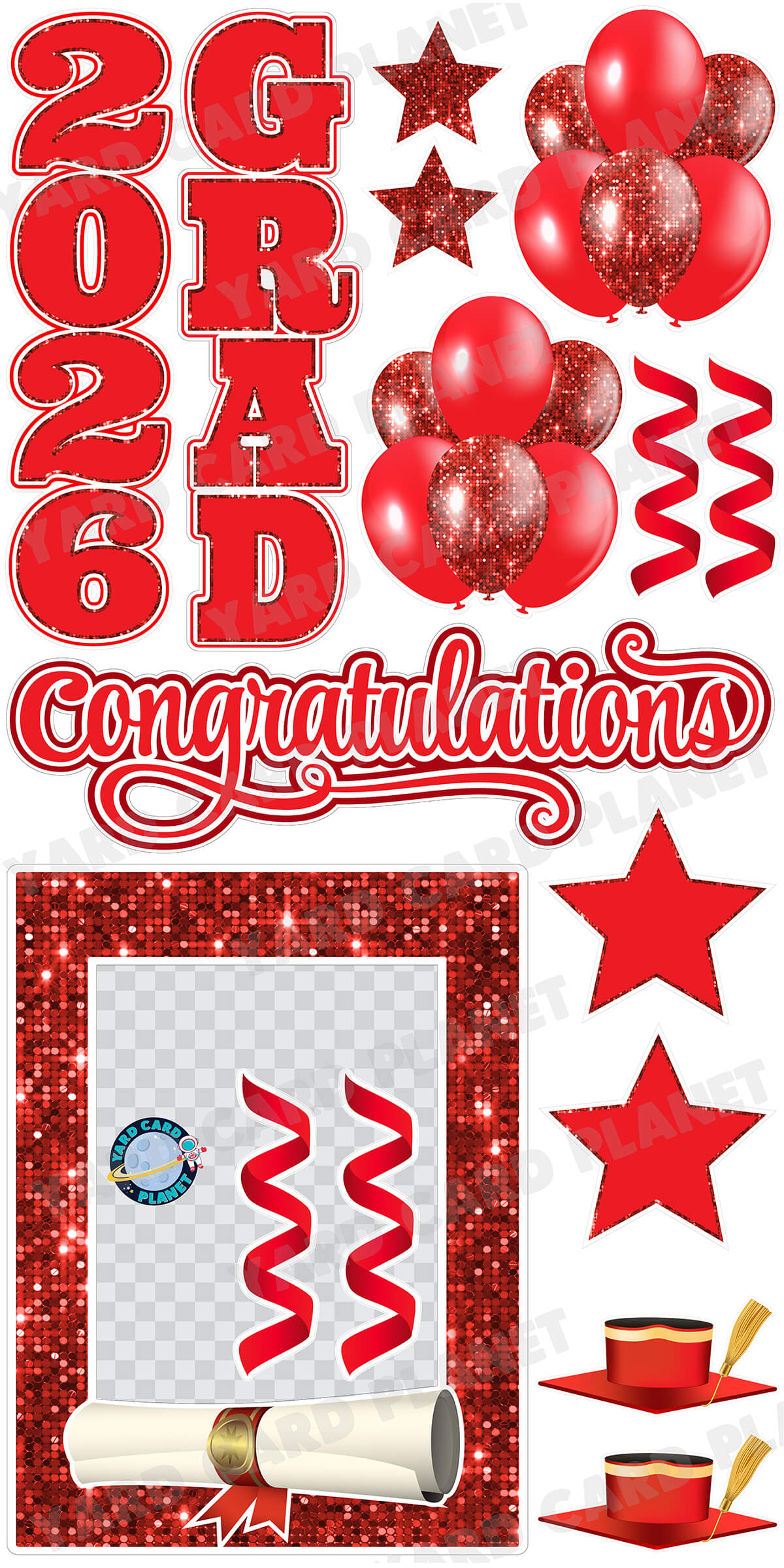 Red Solid and Sequin Pattern 2026 EZ Quick Frame, EZ Quick Sign and Towers Yard Card Flair Set