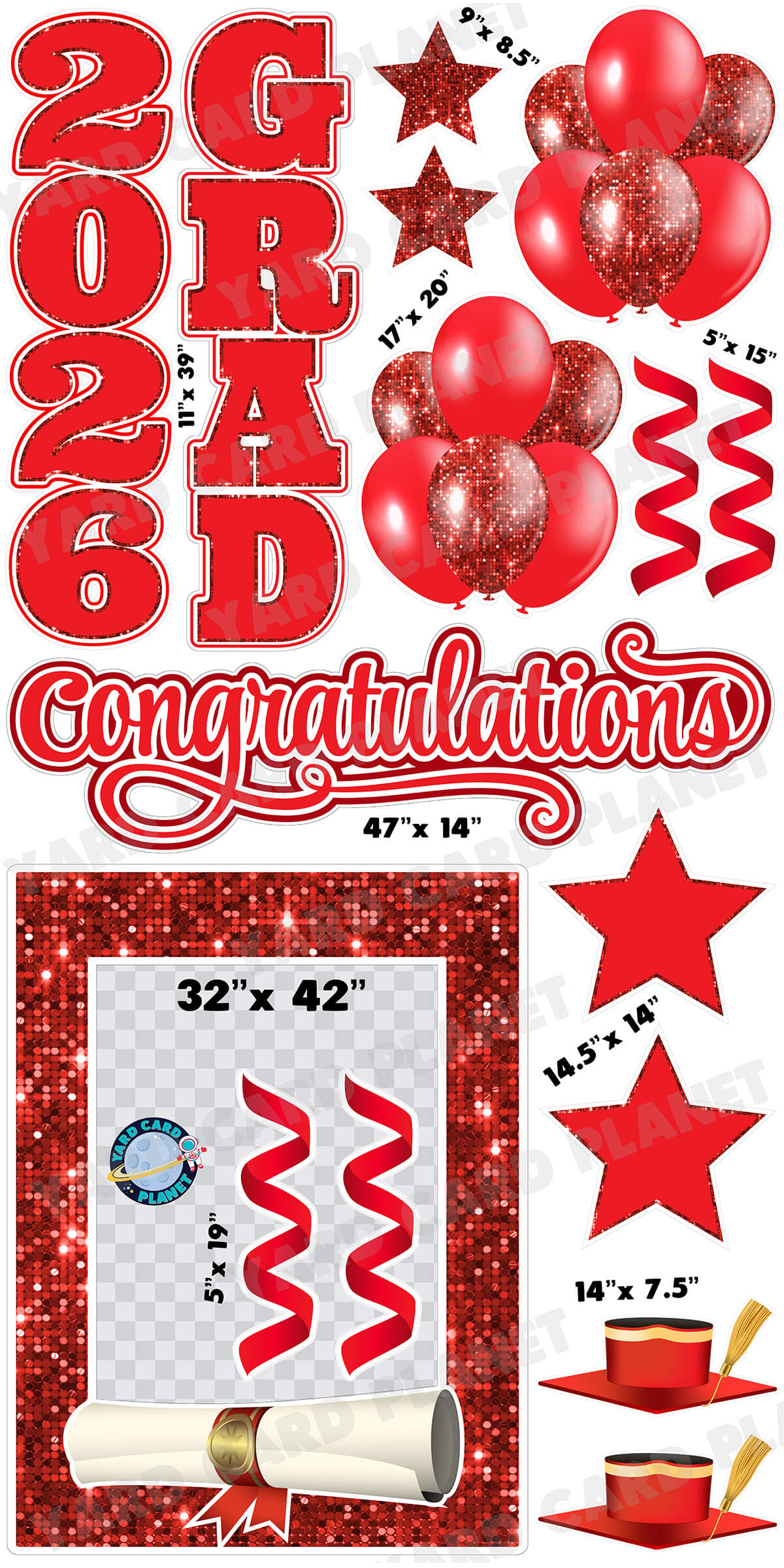 Red Solid and Sequin Pattern 2026 EZ Quick Frame, EZ Quick Sign and Towers Yard Card Flair Set
