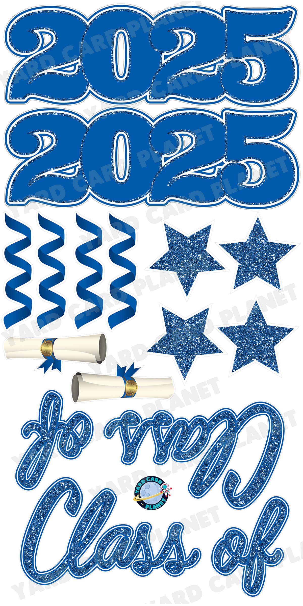 Blue Glitter Pattern Class of 2025 EZ Quick Set and Yard Card Flair Set