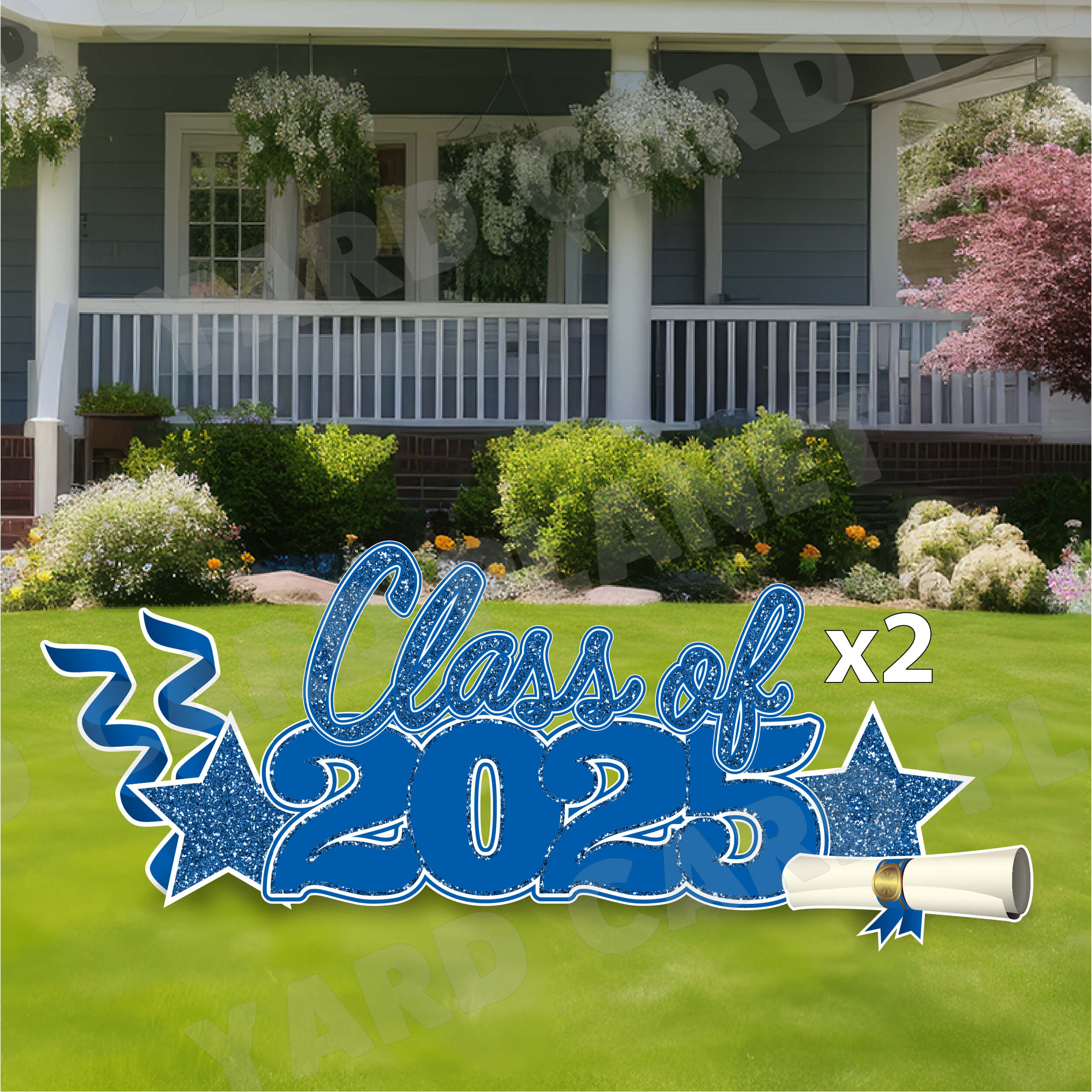 Blue Glitter Pattern Class of 2025 EZ Quick Set and Yard Card Flair Set