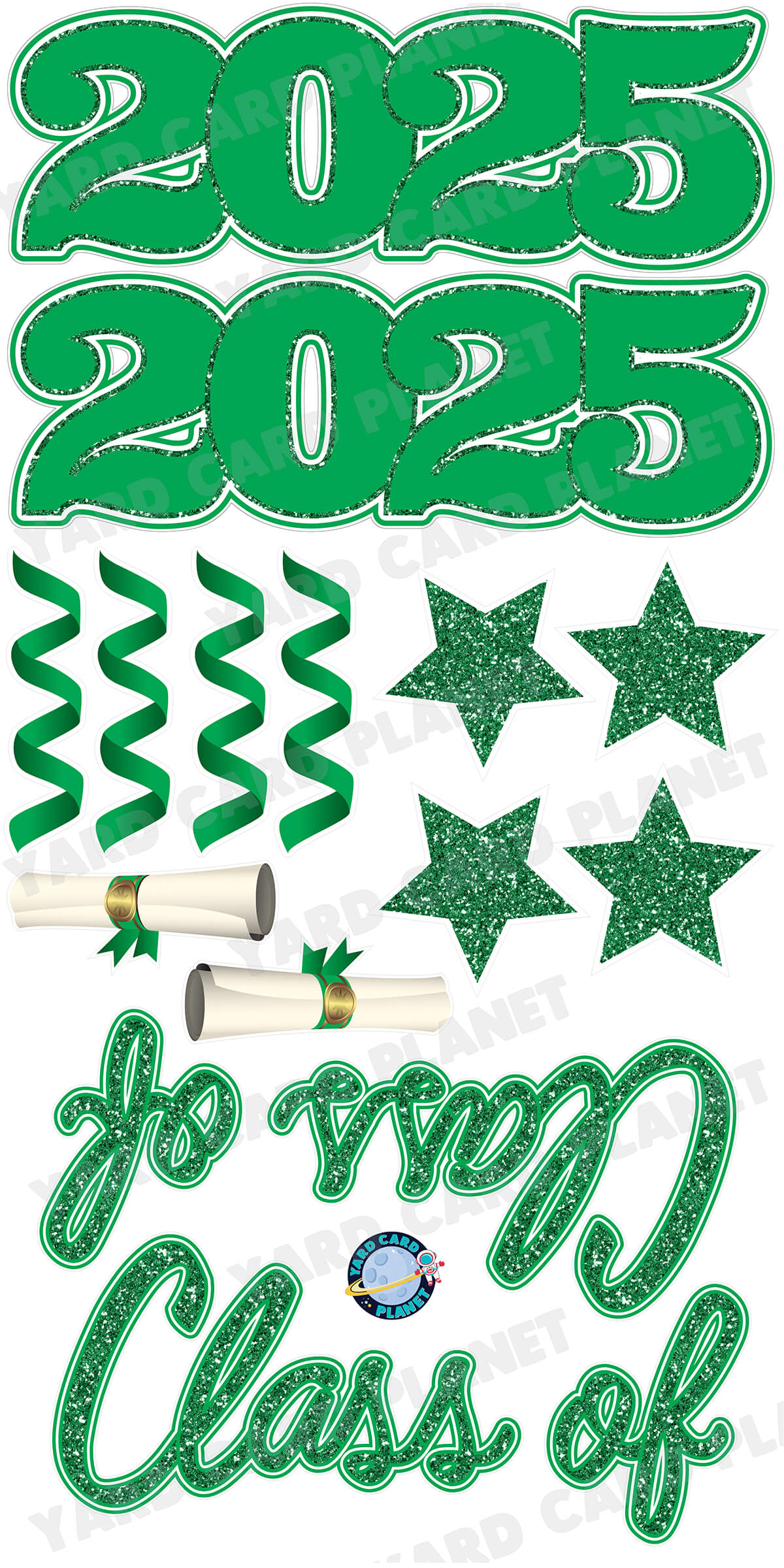 Green Glitter Pattern Class of 2025 EZ Quick Set and Yard Card Flair Set