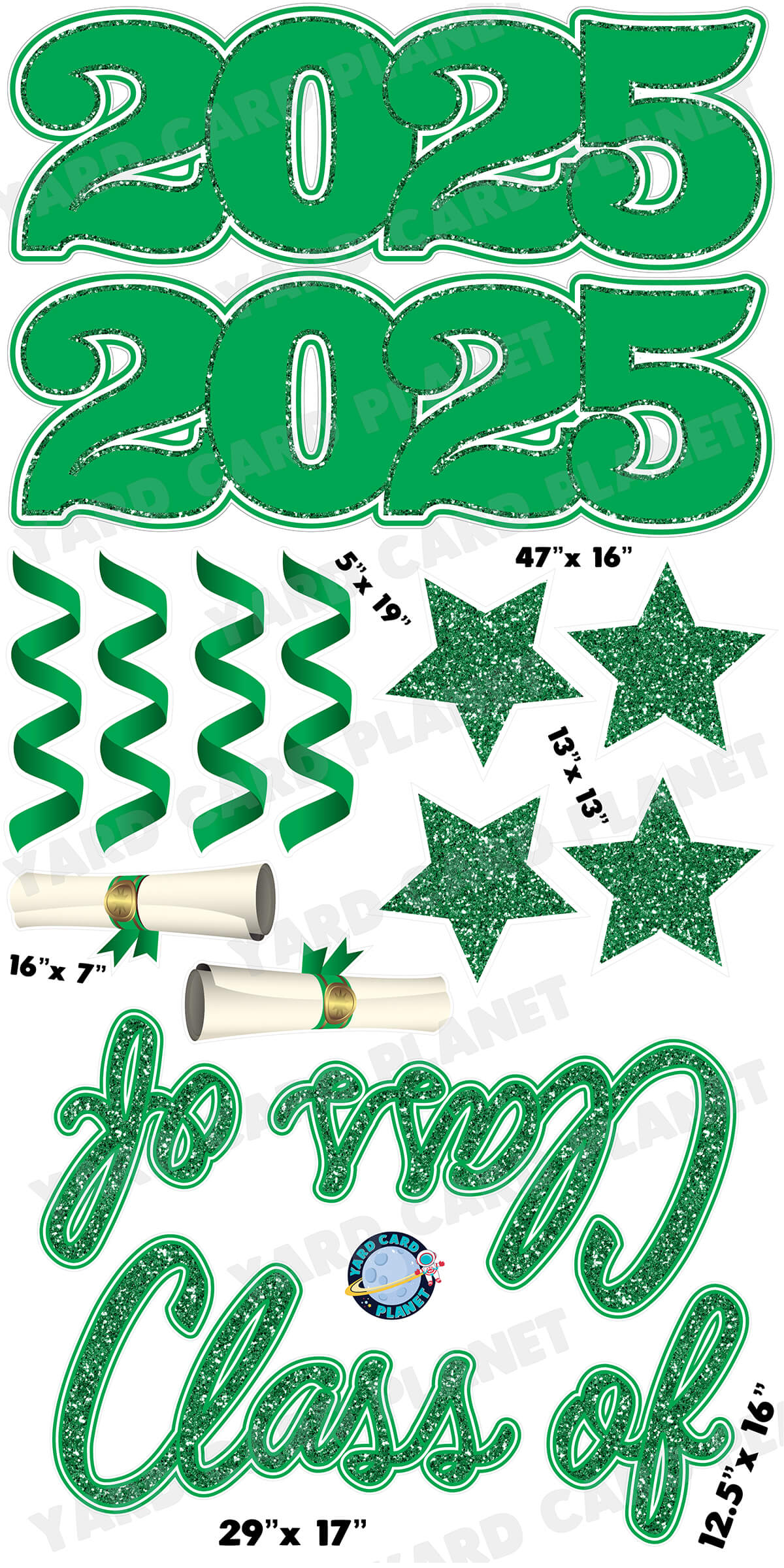 Green Glitter Pattern Class of 2025 EZ Quick Set and Yard Card Flair Set