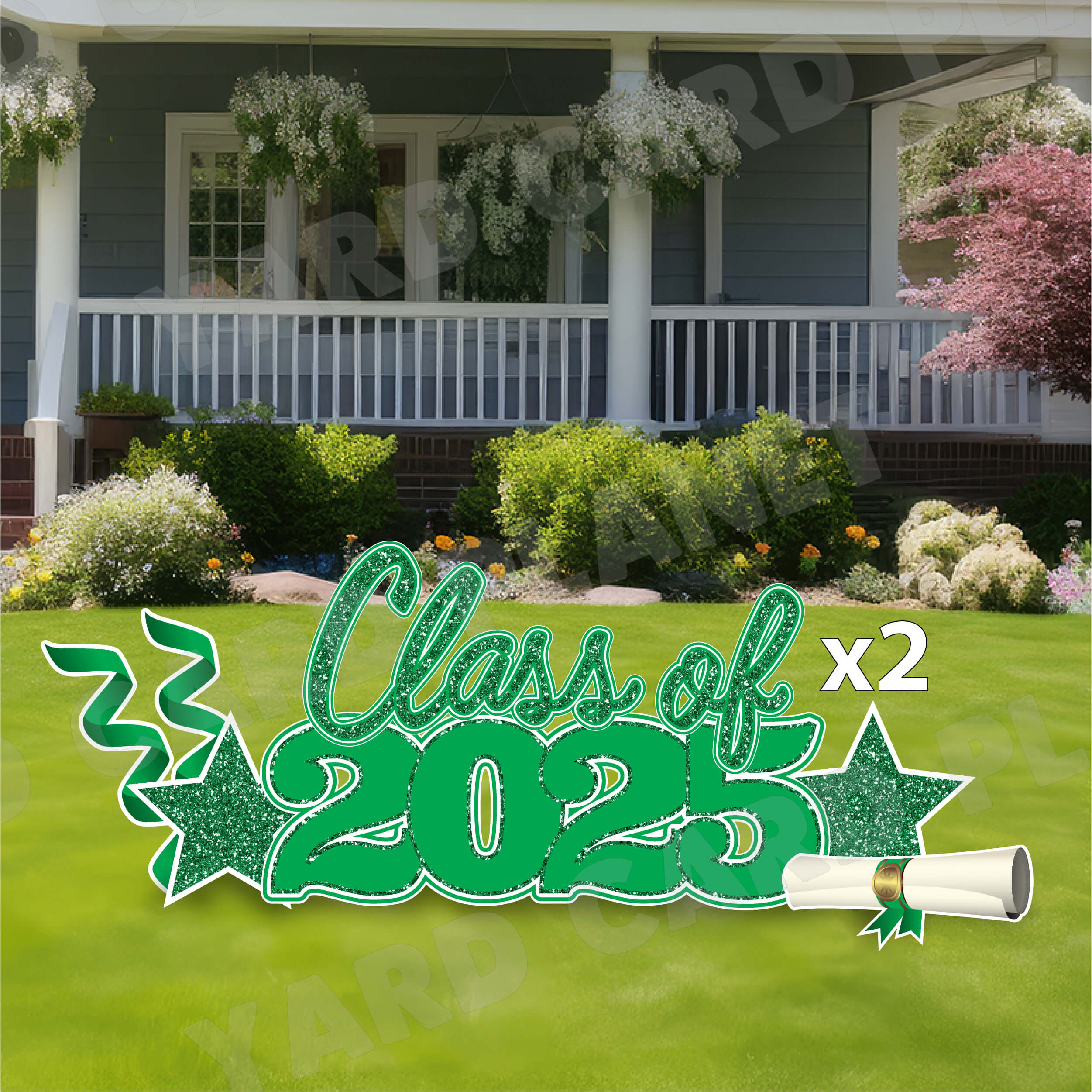 Green Glitter Pattern Class of 2025 EZ Quick Set and Yard Card Flair Set