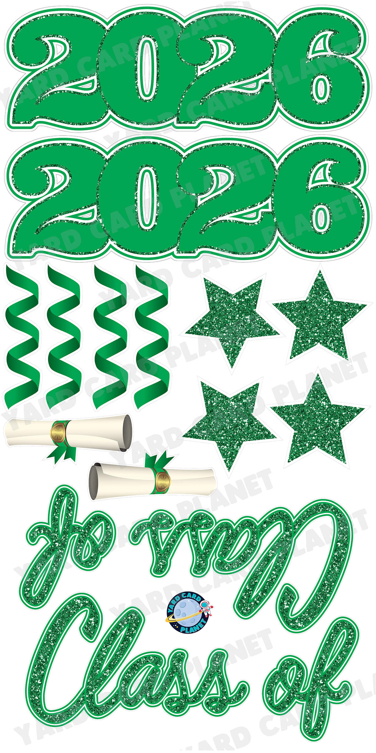 Green Glitter Pattern Class of 2026 EZ Quick Set and Yard Card Flair Set