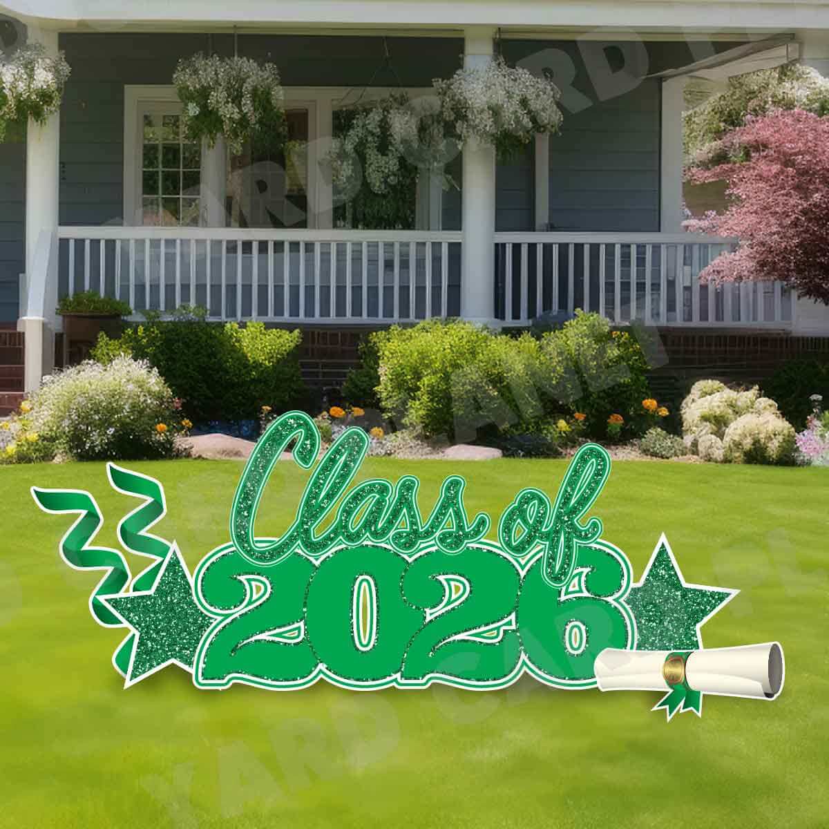 Green Glitter Pattern Class of 2026 EZ Quick Set and Yard Card Flair Set