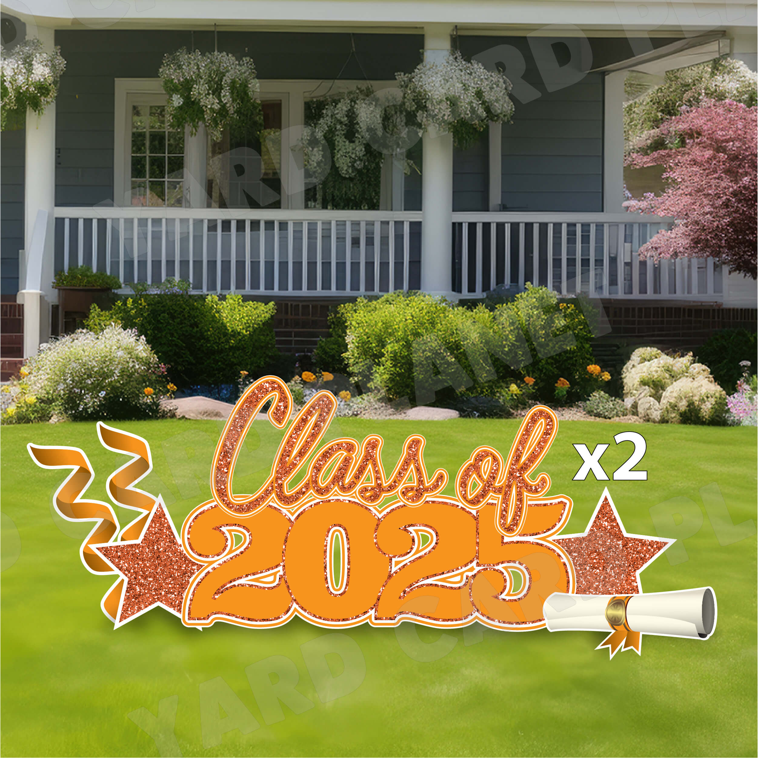 Orange Glitter Pattern Class of 2025 EZ Quick Set and Yard Card Flair Set