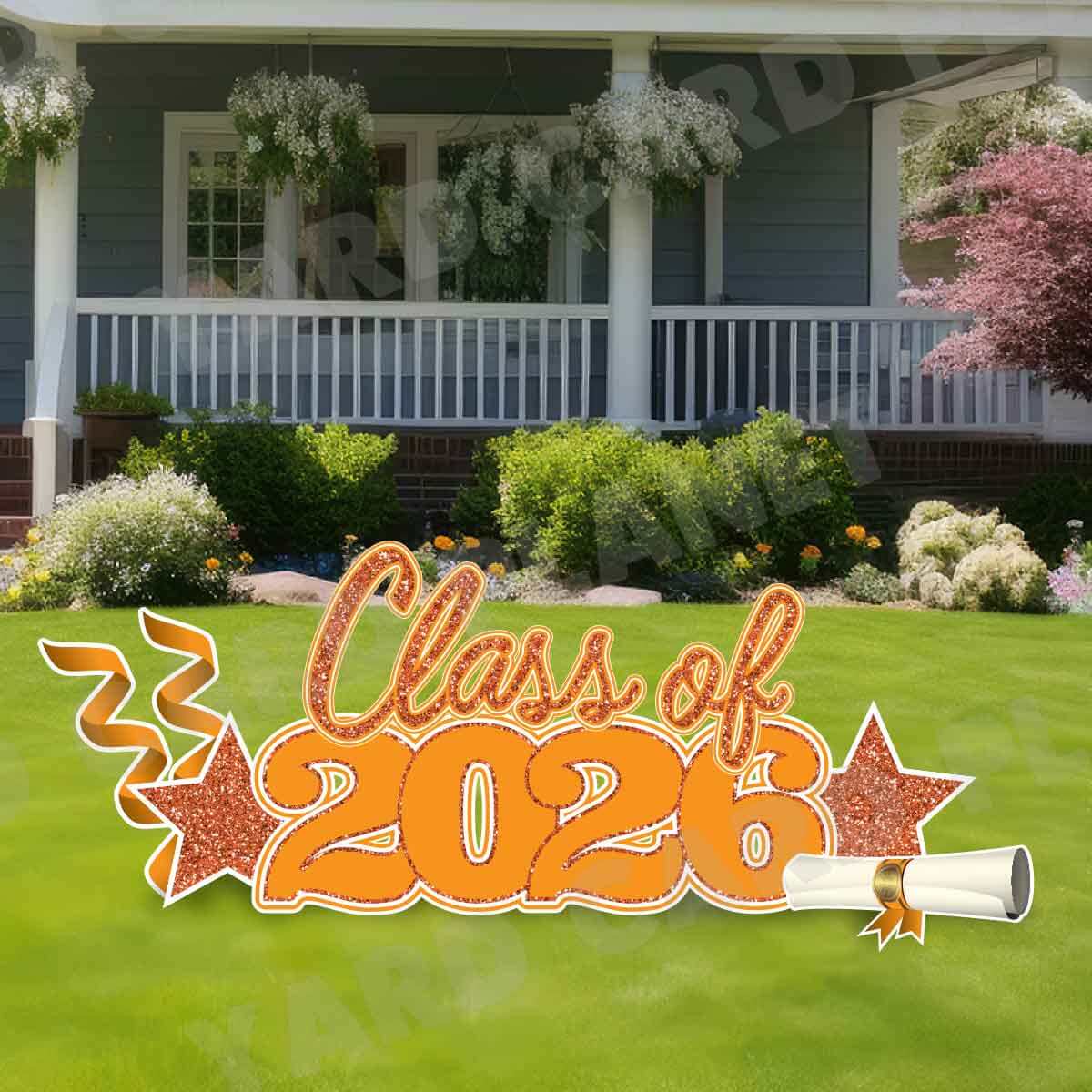 Orange Glitter Pattern Class of 2026 EZ Quick Set and Yard Card Flair Set