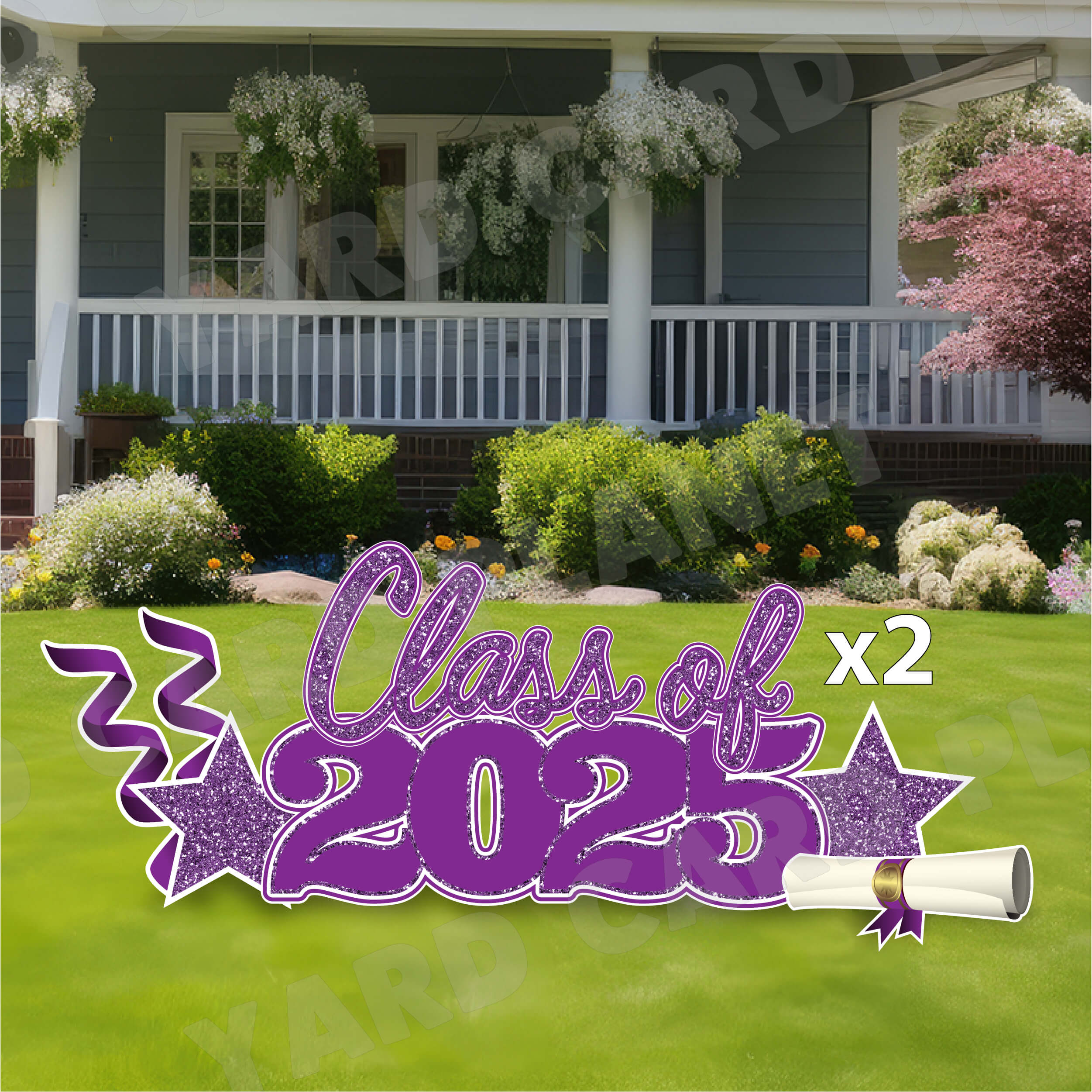 Purple Glitter Pattern Class of 2025 EZ Quick Set and Yard Card Flair Set