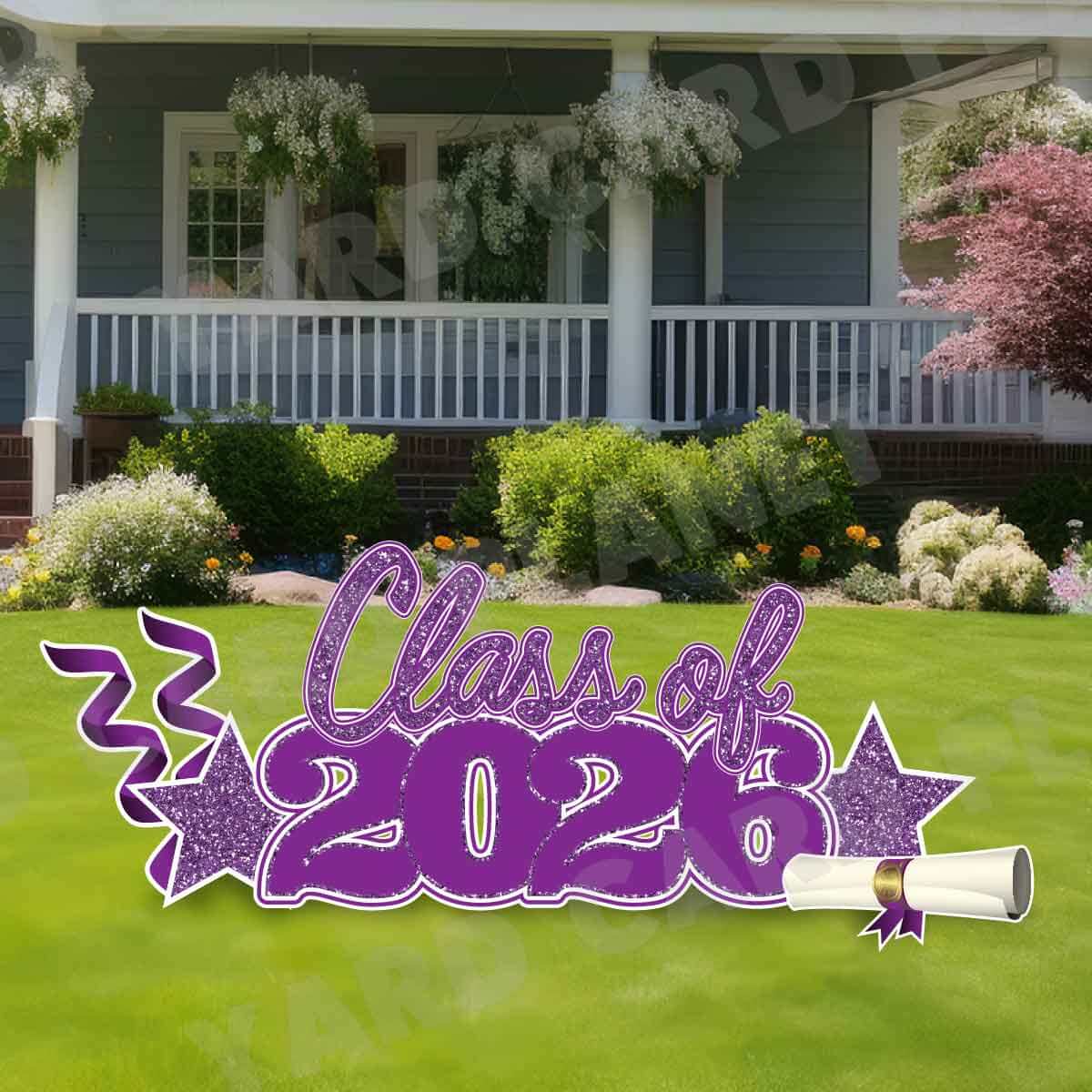 Purple Glitter Pattern Class of 2026 EZ Quick Set and Yard Card Flair Set