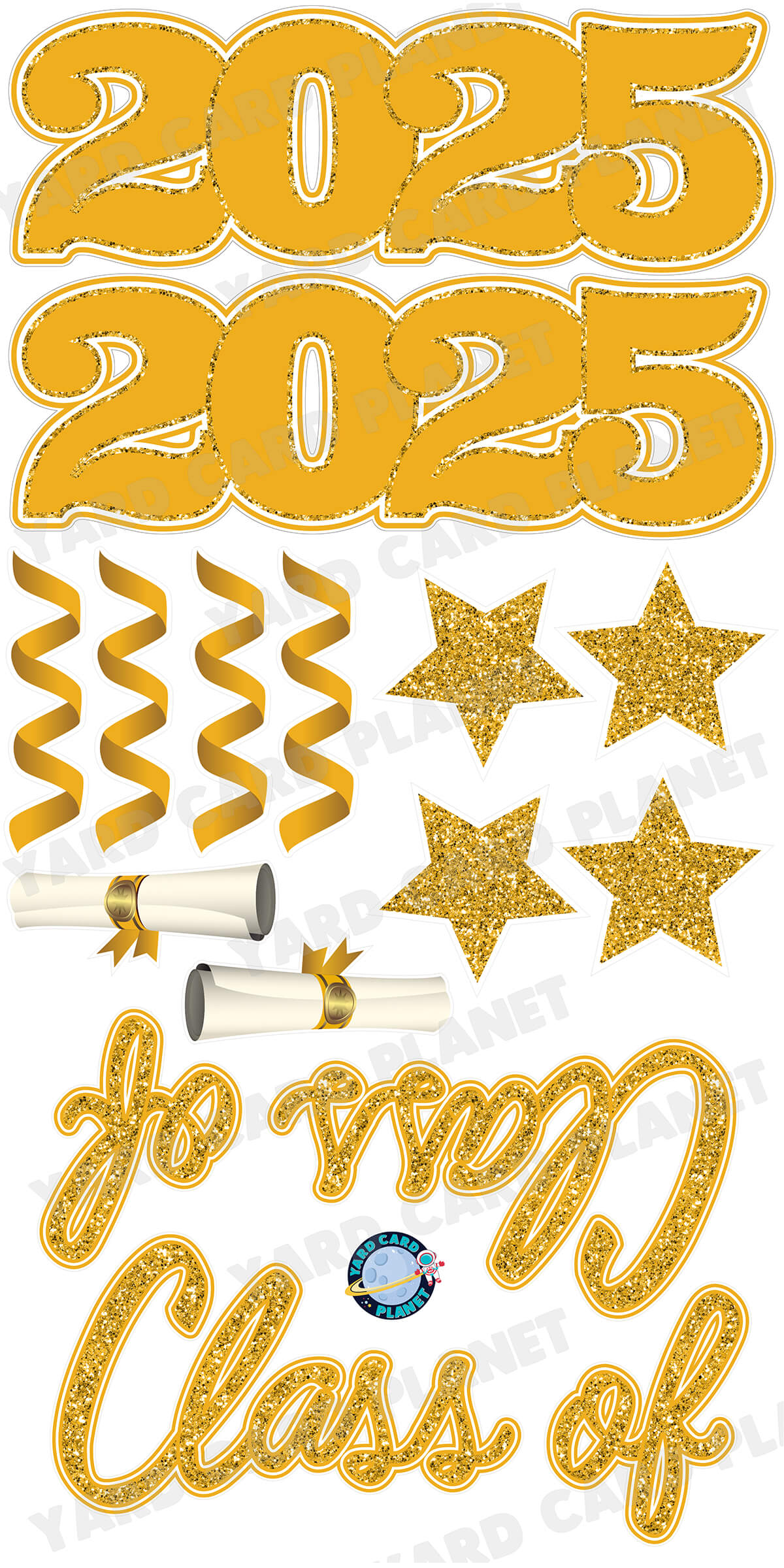 Gold Glitter Pattern Class of 2025 EZ Quick Set and Yard Card Flair Set