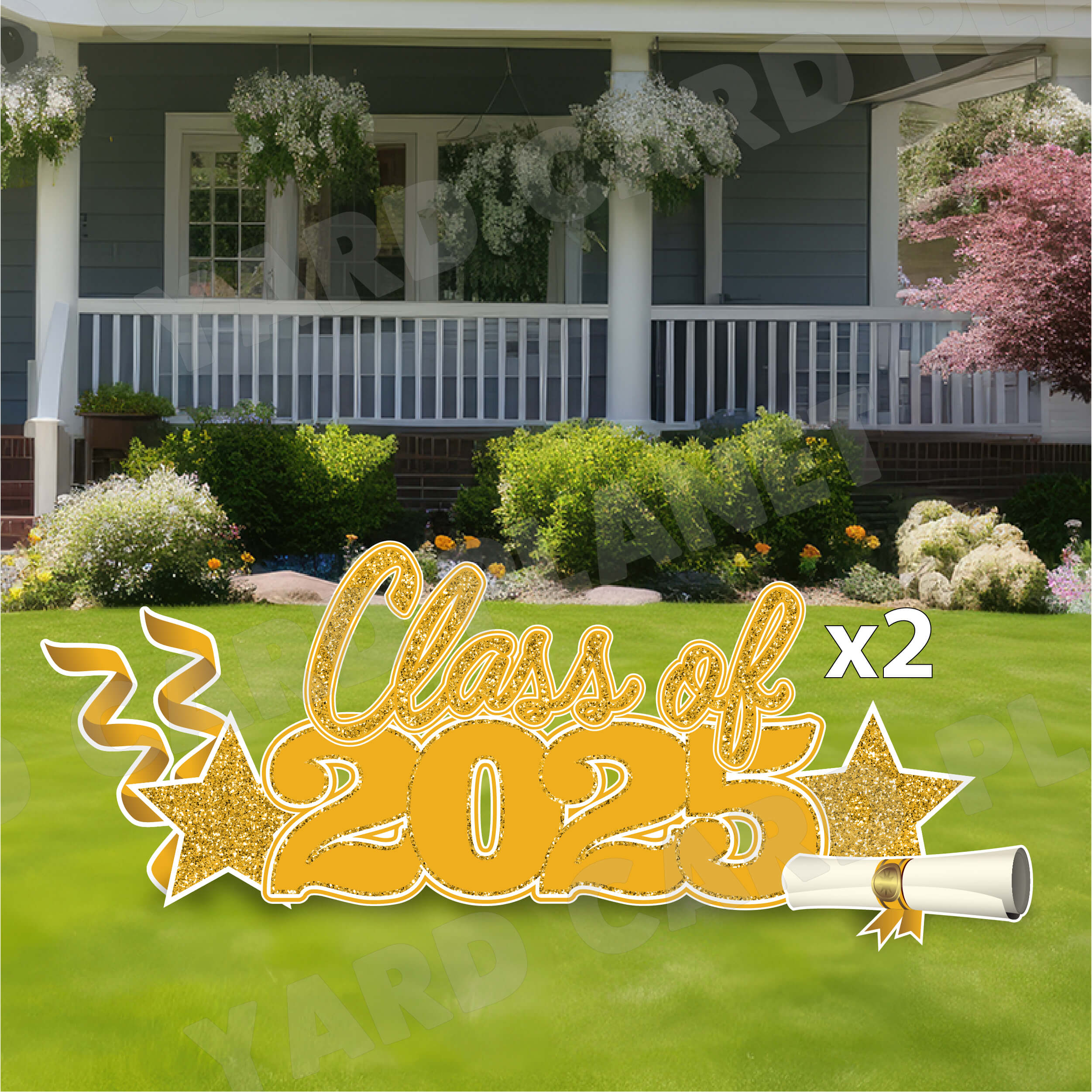 Gold Glitter Pattern Class of 2025 EZ Quick Set and Yard Card Flair Set