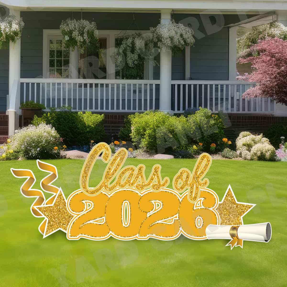 Gold Glitter Pattern Class of 2026 EZ Quick Set and Yard Card Flair Set