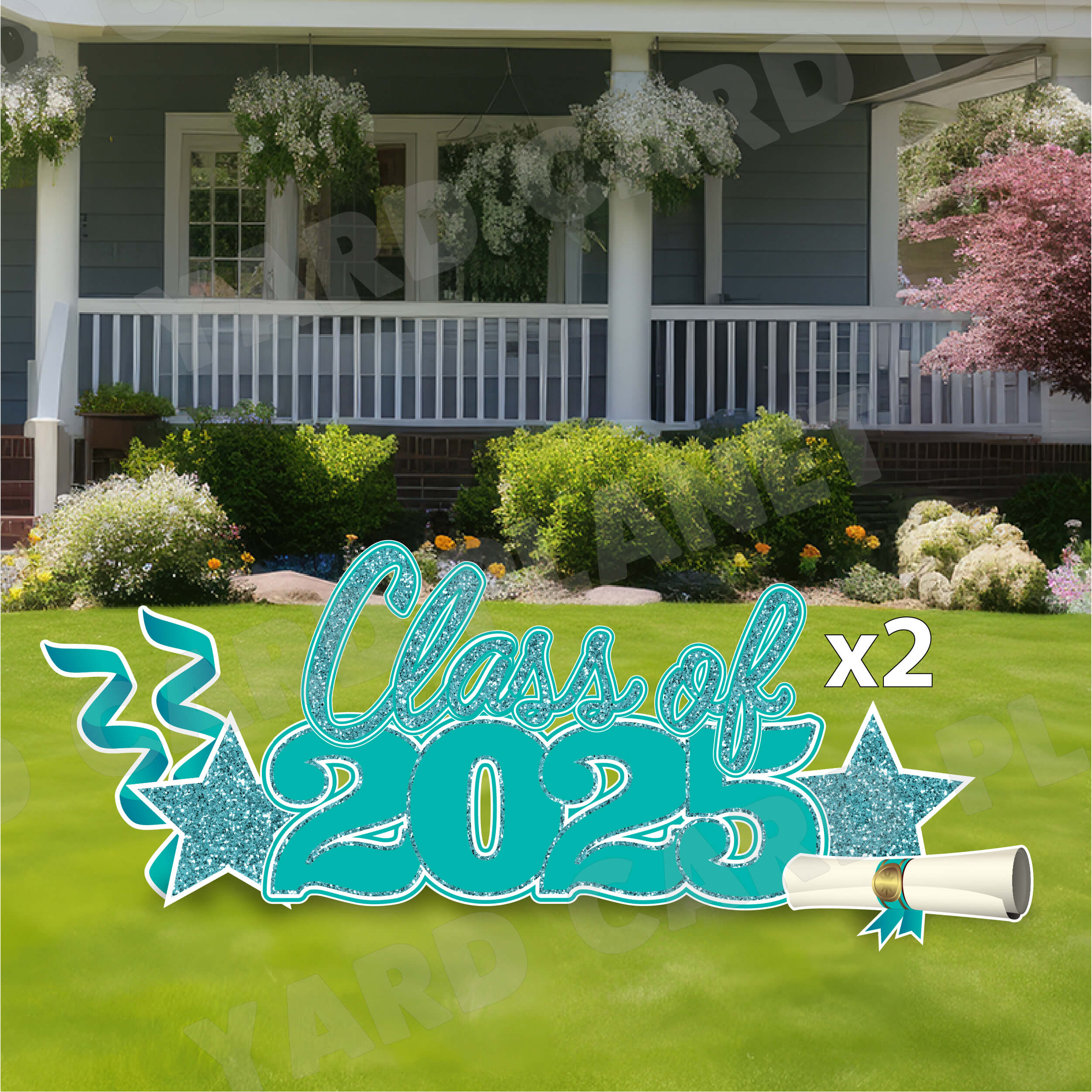 Teal Glitter Pattern Class of 2025 EZ Quick Set and Yard Card Flair Set