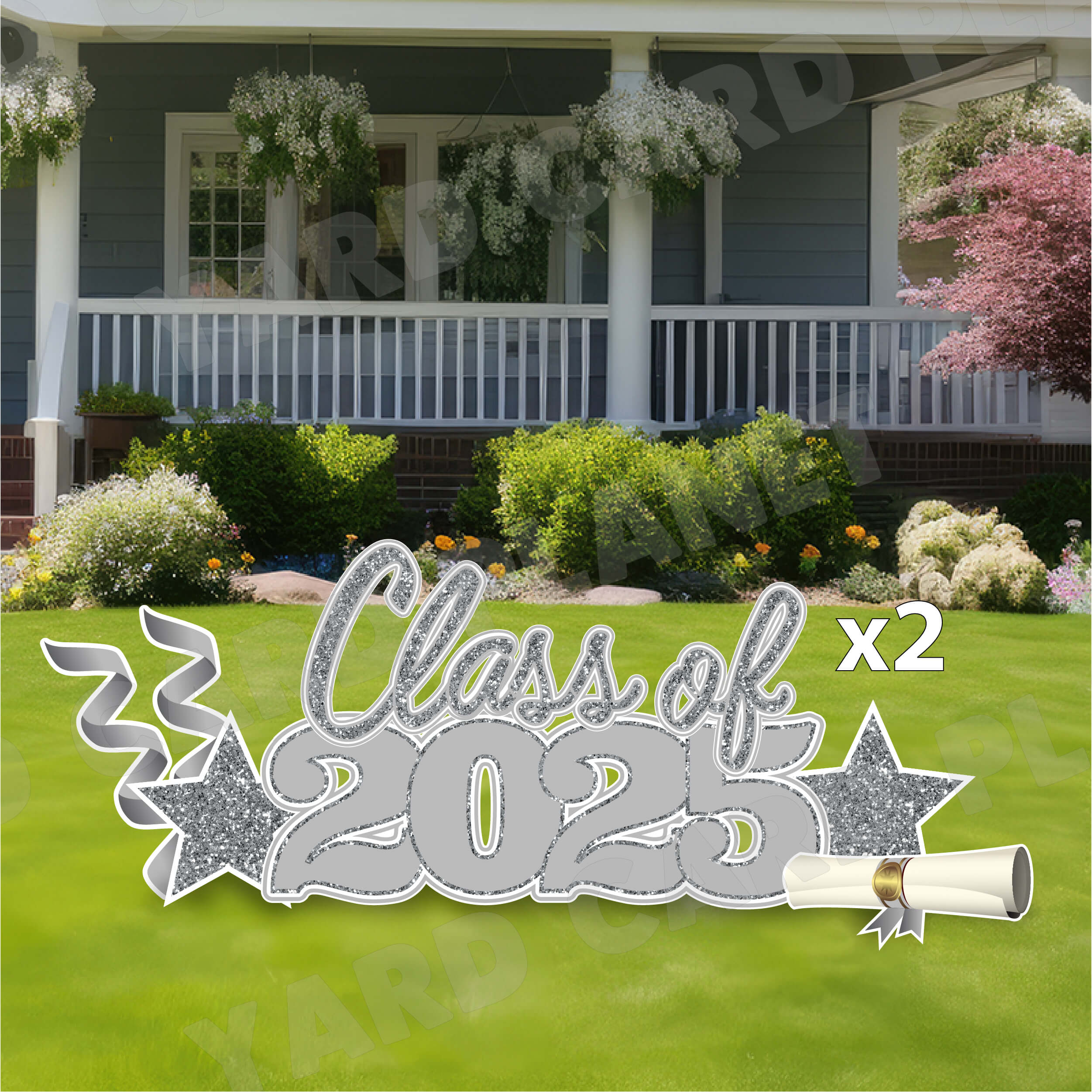 Silver Glitter Pattern Class of 2025 EZ Quick Set and Yard Card Flair Set