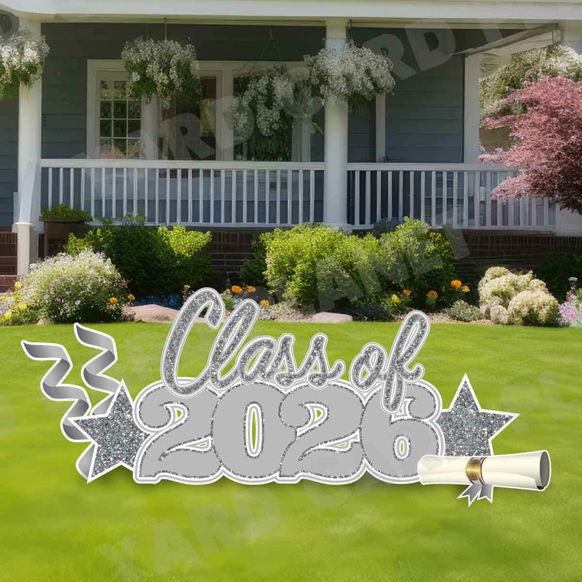 Silver Glitter Pattern Class of 2026 EZ Quick Set and Yard Card Flair Set