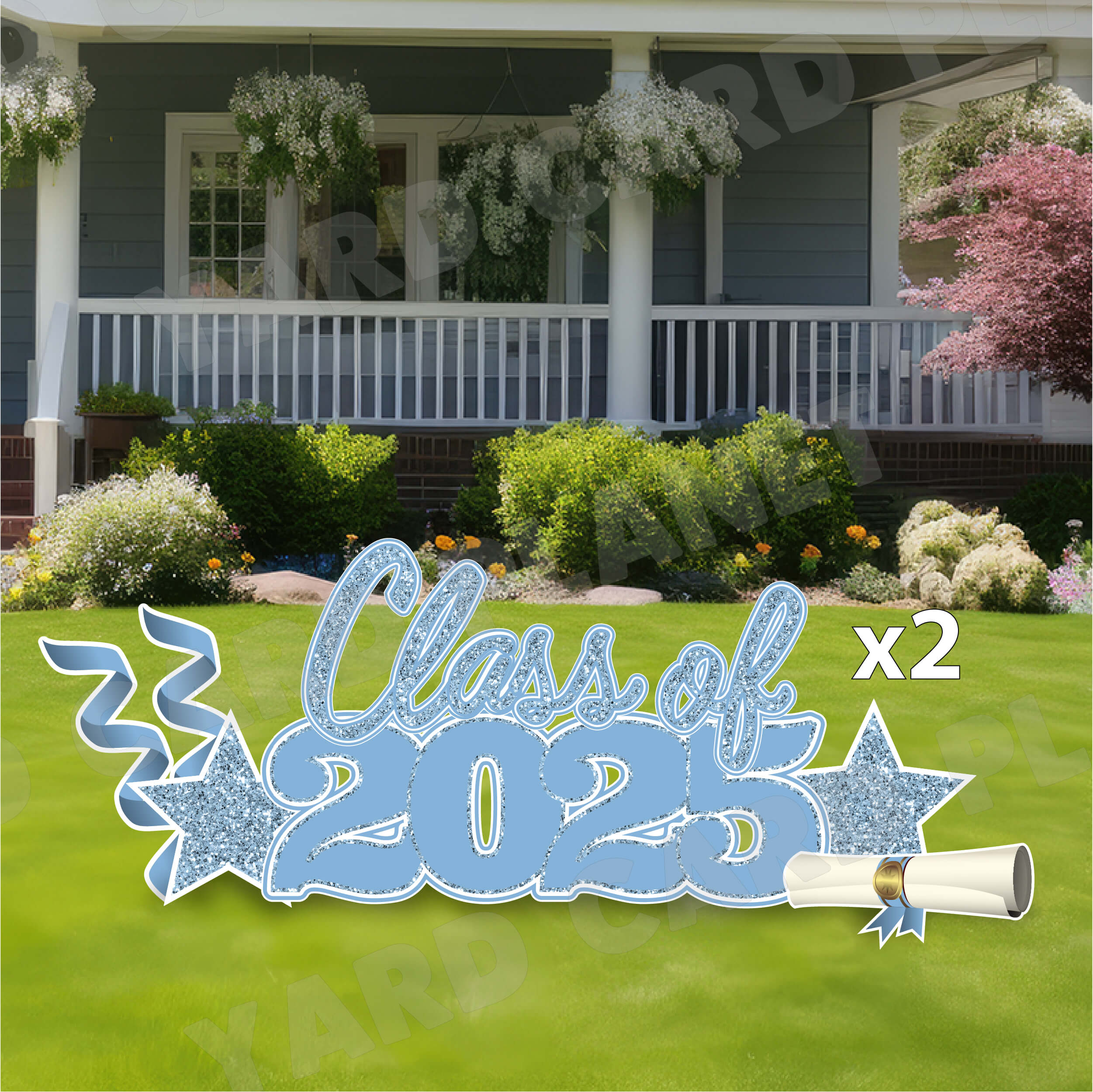 Baby Blue Glitter Pattern Class of 2025 EZ Quick Set and Yard Card Flair Set